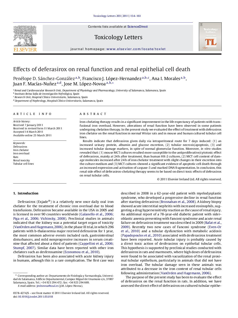 Effects of deferasirox on renal function and renal epithelial cell death