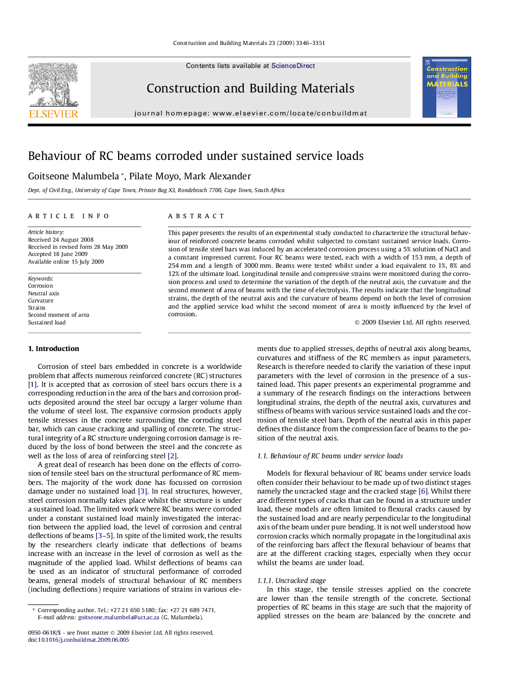 Behaviour of RC beams corroded under sustained service loads