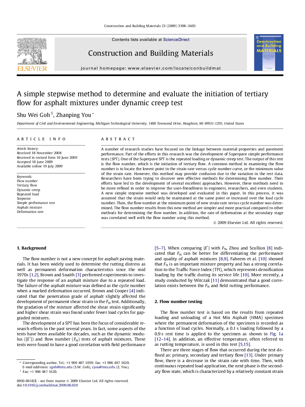 A simple stepwise method to determine and evaluate the initiation of tertiary flow for asphalt mixtures under dynamic creep test