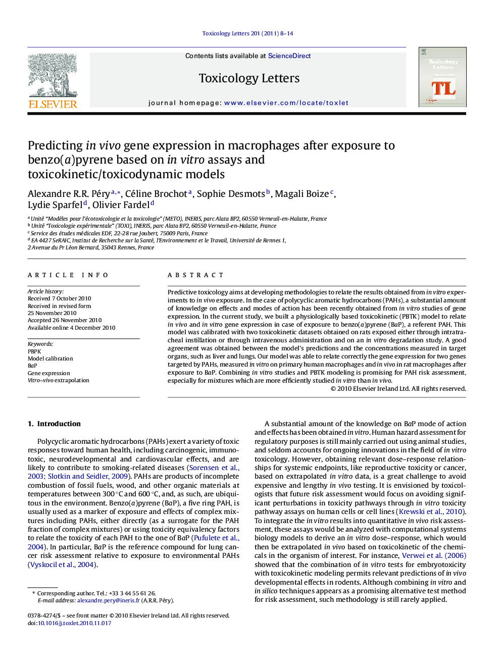 Predicting in vivo gene expression in macrophages after exposure to benzo(a)pyrene based on in vitro assays and toxicokinetic/toxicodynamic models