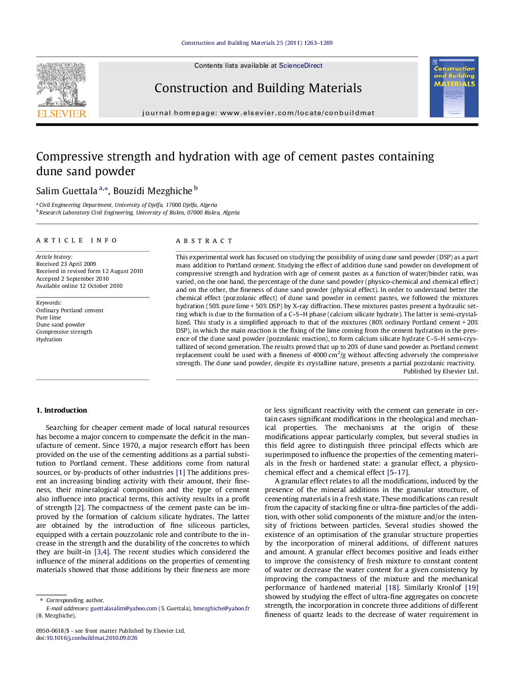 Compressive strength and hydration with age of cement pastes containing dune sand powder