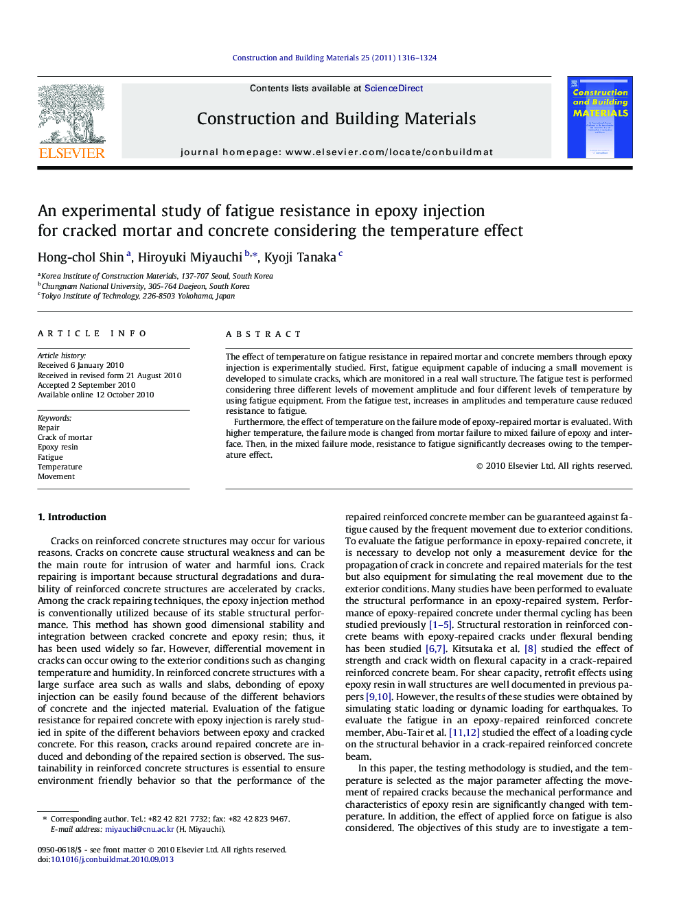 An experimental study of fatigue resistance in epoxy injection for cracked mortar and concrete considering the temperature effect