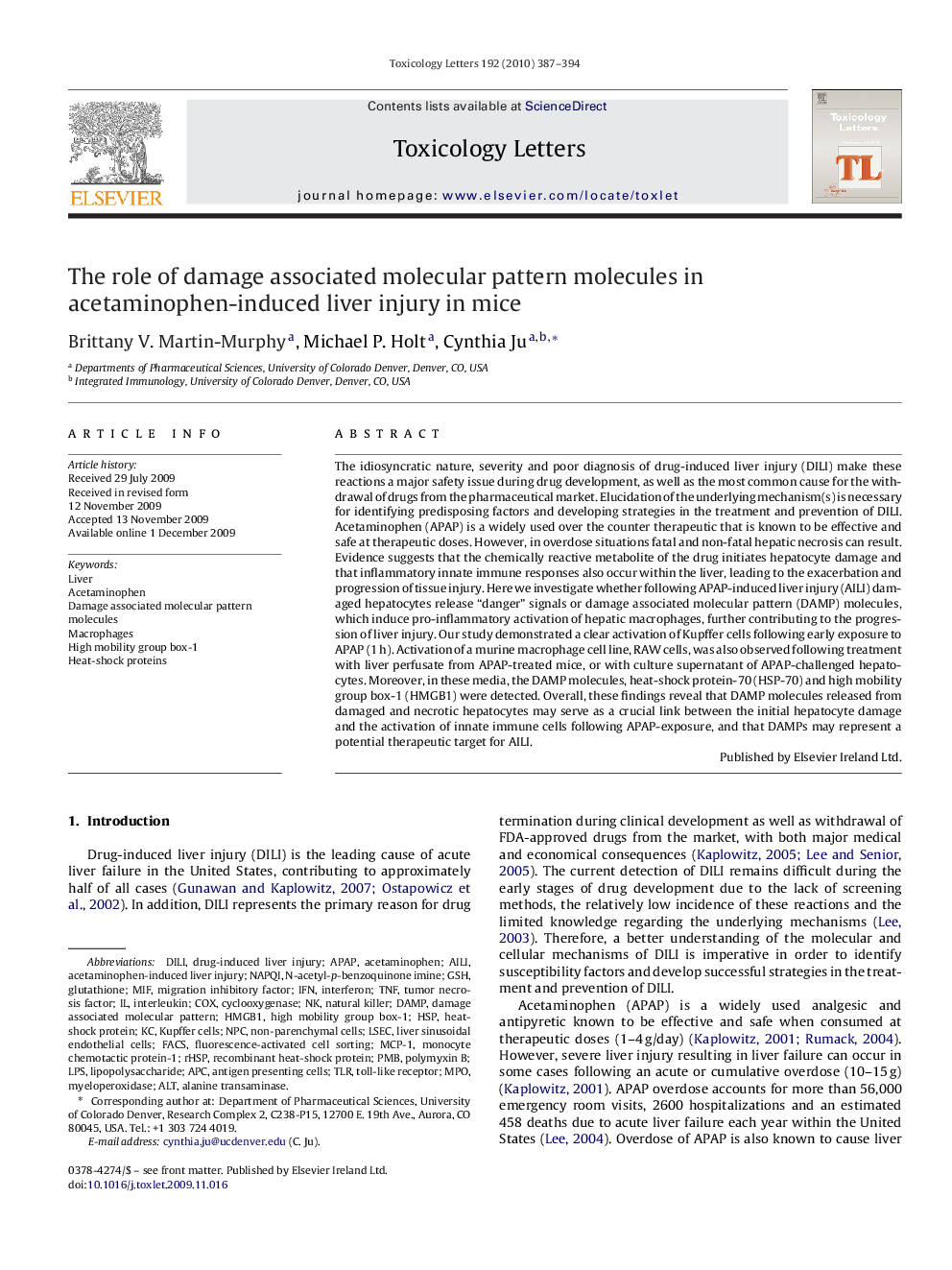عکس صفحه اول مقاله: The role of damage associated molecular pattern molecules in acetaminophen-induced liver injury in mice The role of damage associated molecular pattern molecules in acetaminophen-induced liver injury in mice