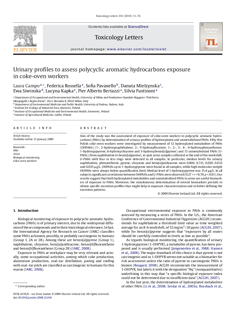 Urinary profiles to assess polycyclic aromatic hydrocarbons exposure in coke-oven workers