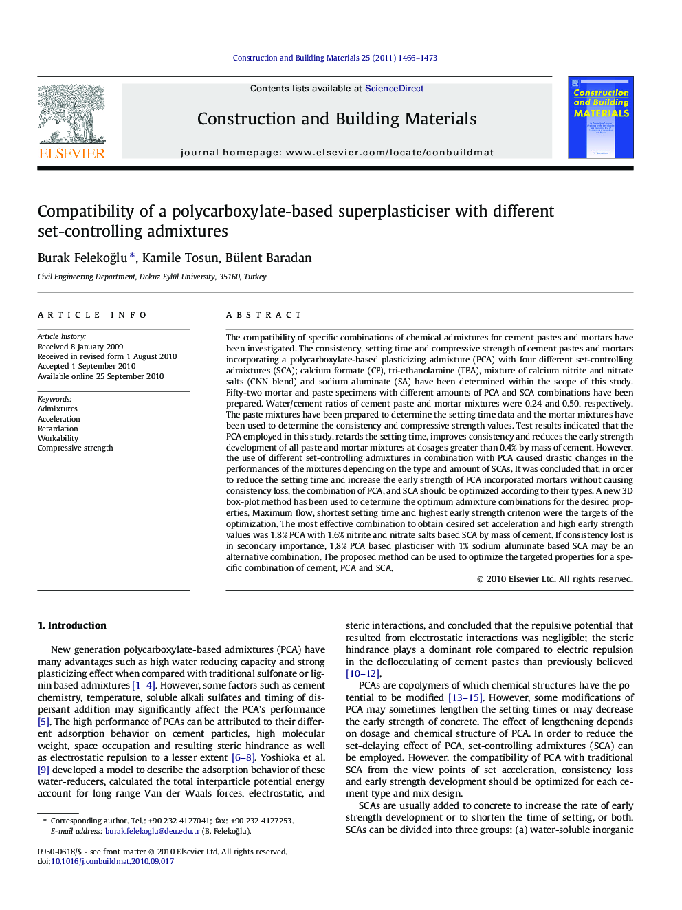 Compatibility of a polycarboxylate-based superplasticiser with different set-controlling admixtures