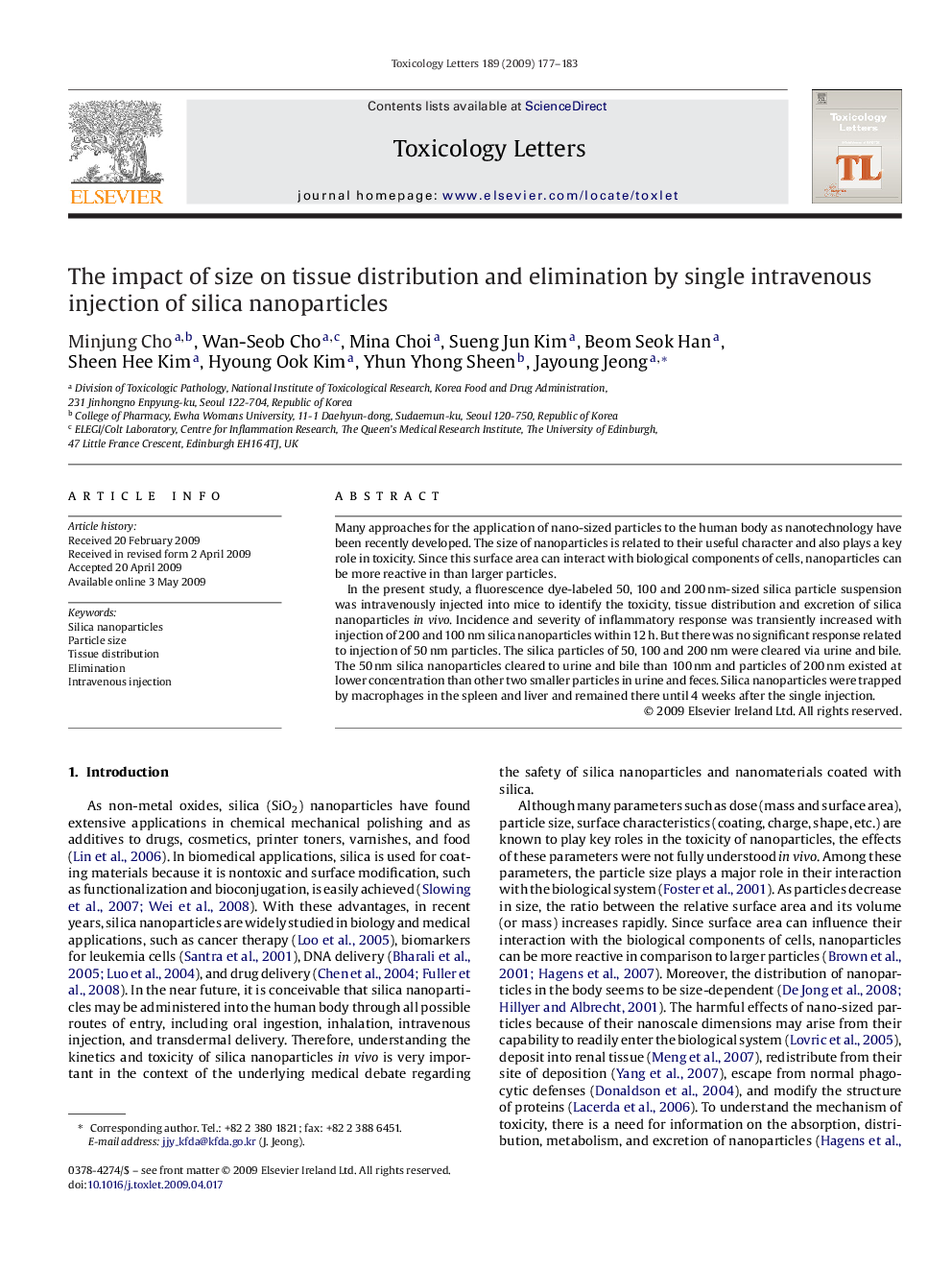 The impact of size on tissue distribution and elimination by single intravenous injection of silica nanoparticles