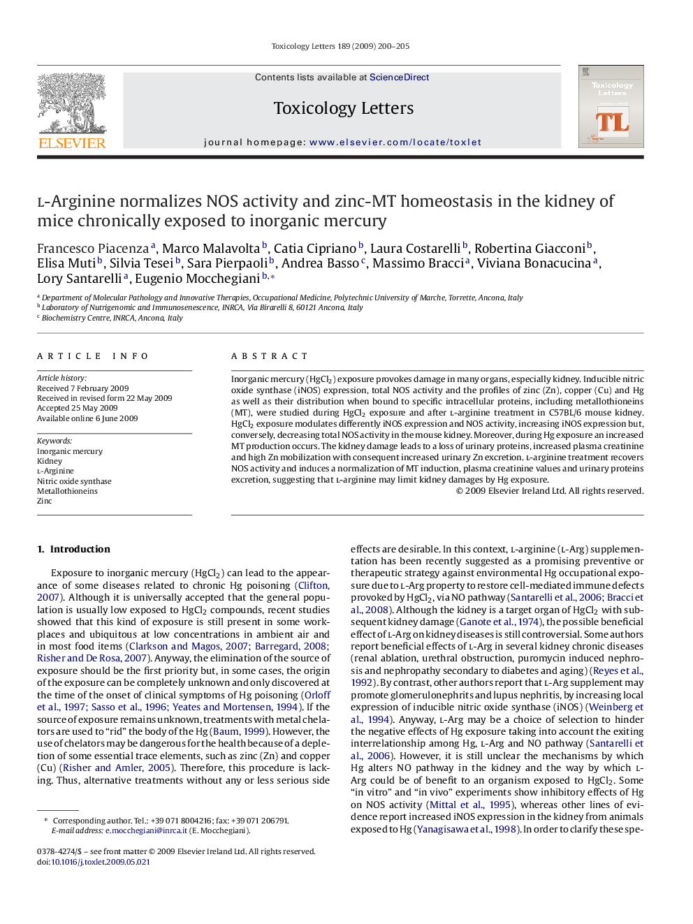 l-Arginine normalizes NOS activity and zinc-MT homeostasis in the kidney of mice chronically exposed to inorganic mercury