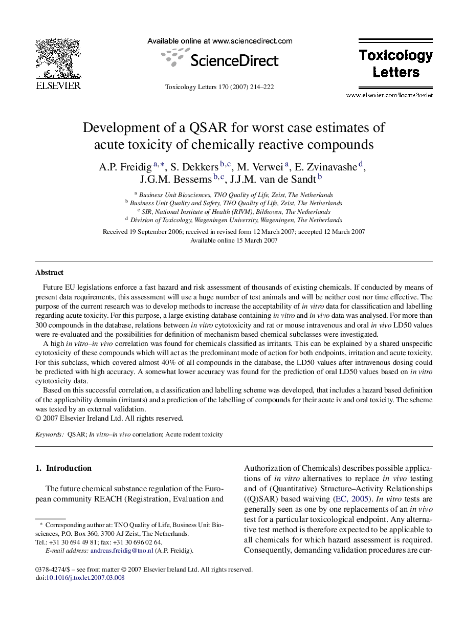 Development of a QSAR for worst case estimates of acute toxicity of chemically reactive compounds