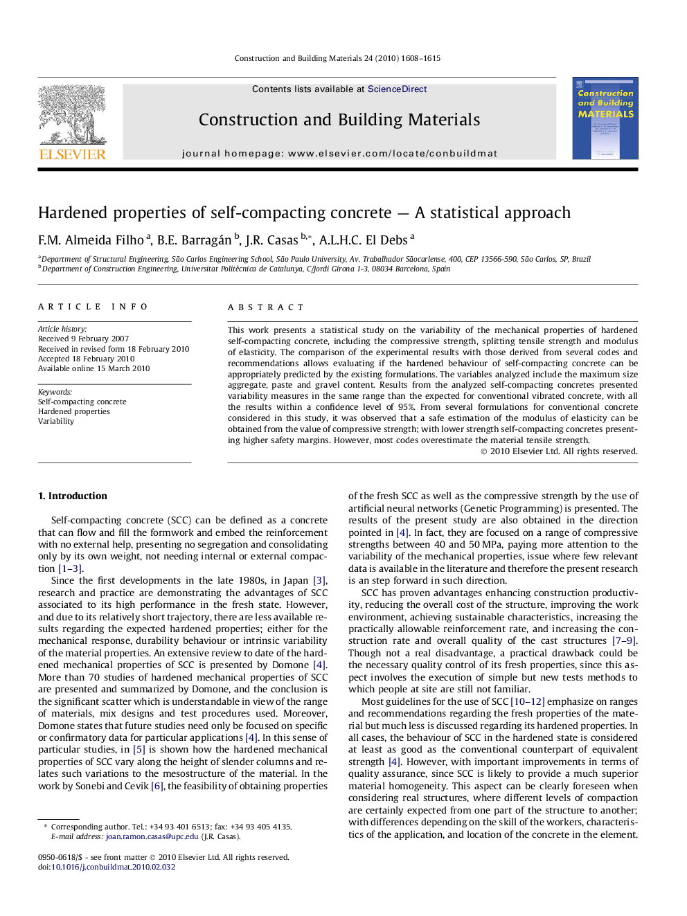 Hardened properties of self-compacting concrete — A statistical approach