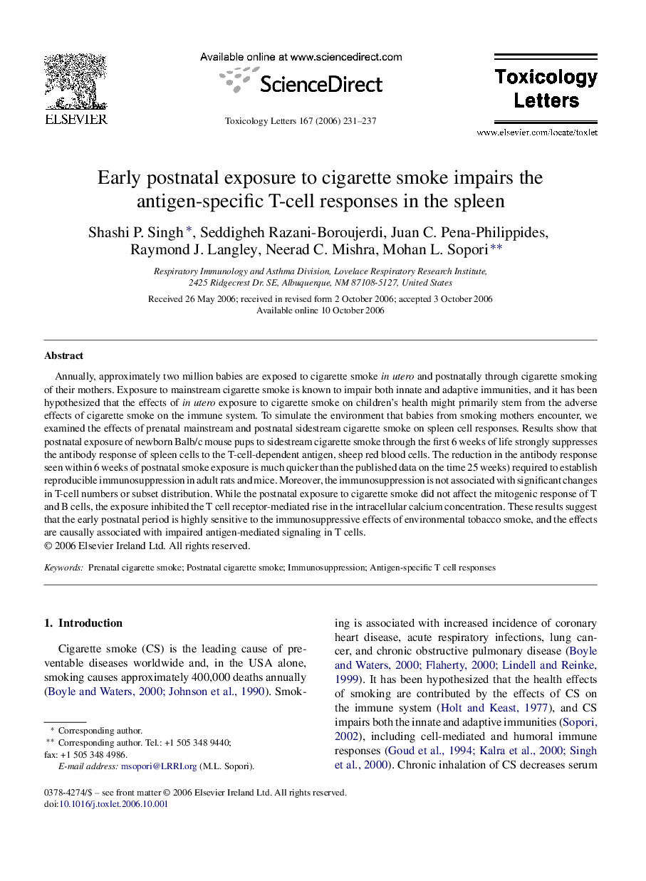 عکس صفحه اول مقاله: Early postnatal exposure to cigarette smoke impairs the antigen-specific T-cell responses in the spleen Early postnatal exposure to cigarette smoke impairs the antigen-specific T-cell responses in the spleen