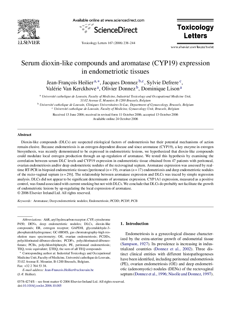 Serum dioxin-like compounds and aromatase (CYP19) expression in endometriotic tissues