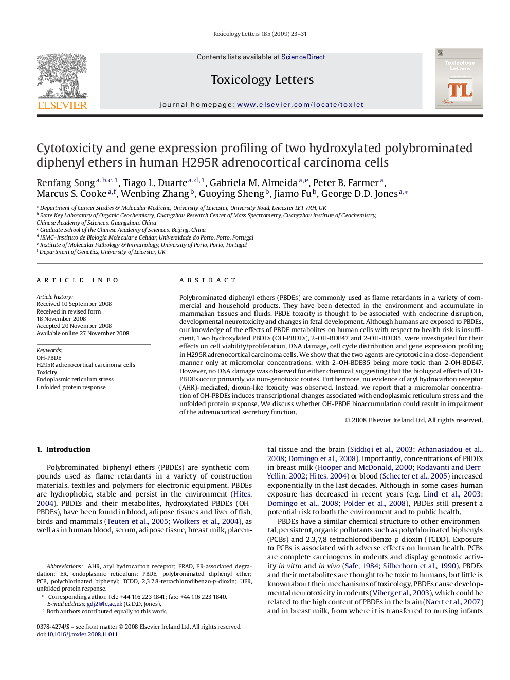 Cytotoxicity and gene expression profiling of two hydroxylated polybrominated diphenyl ethers in human H295R adrenocortical carcinoma cells