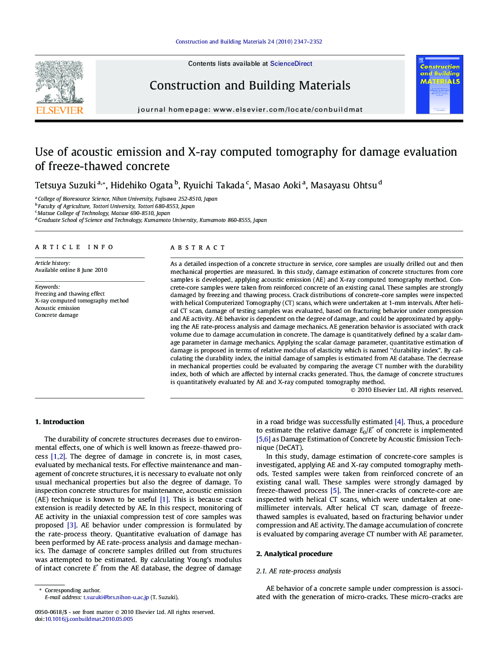 Use of acoustic emission and X-ray computed tomography for damage evaluation of freeze-thawed concrete