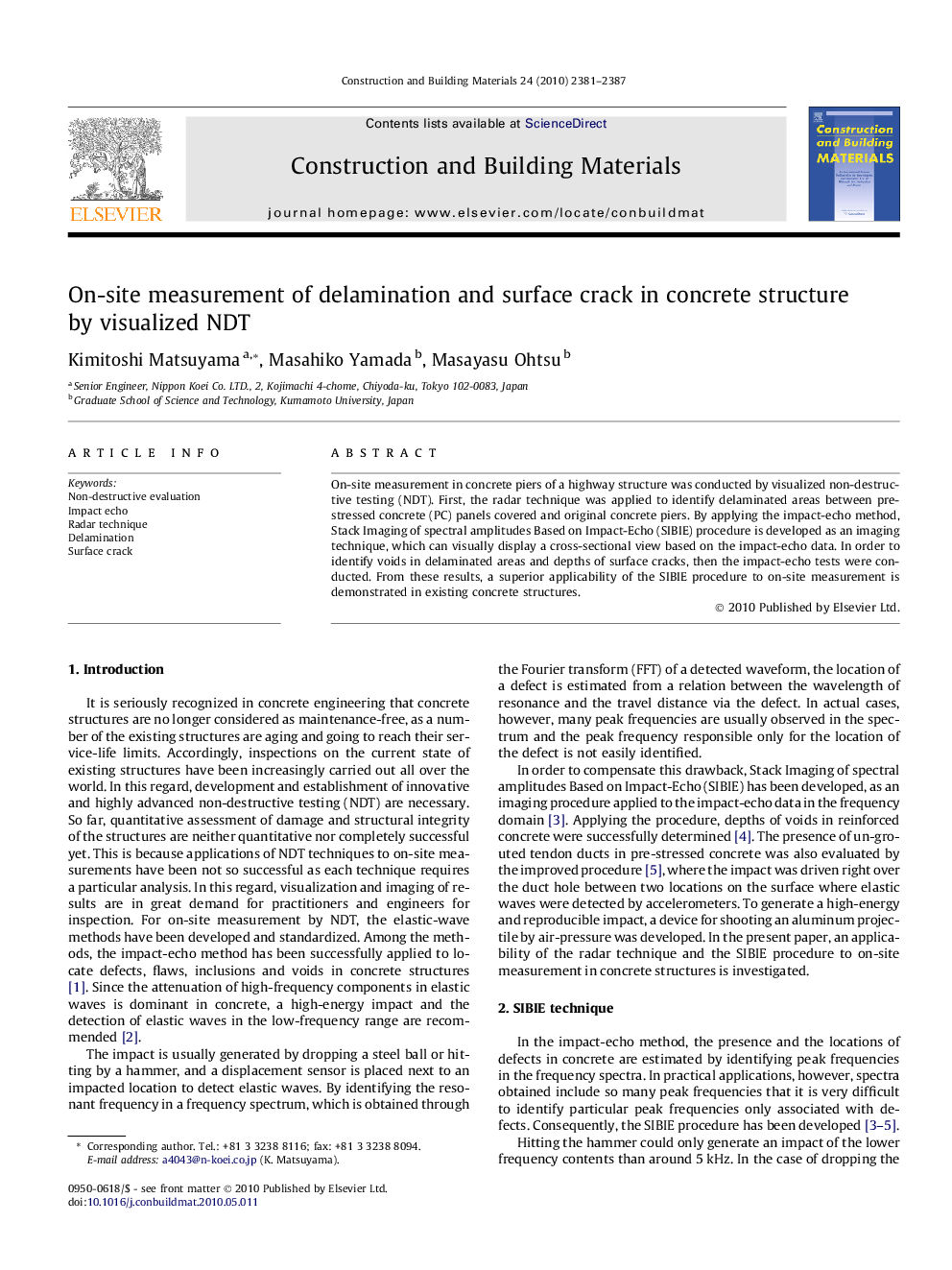 On-site measurement of delamination and surface crack in concrete structure by visualized NDT