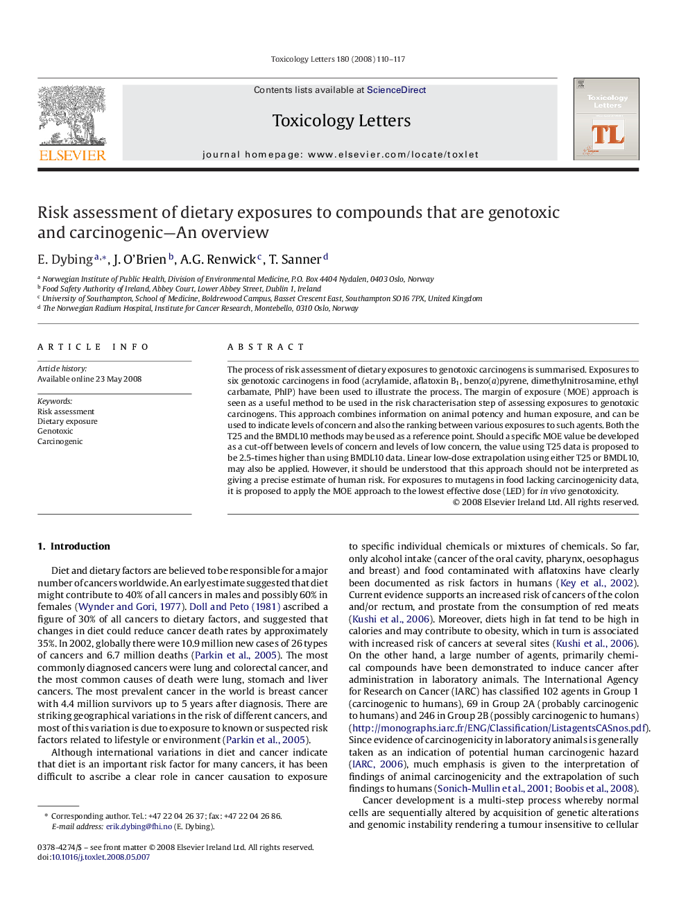 Risk assessment of dietary exposures to compounds that are genotoxic and carcinogenic—An overview