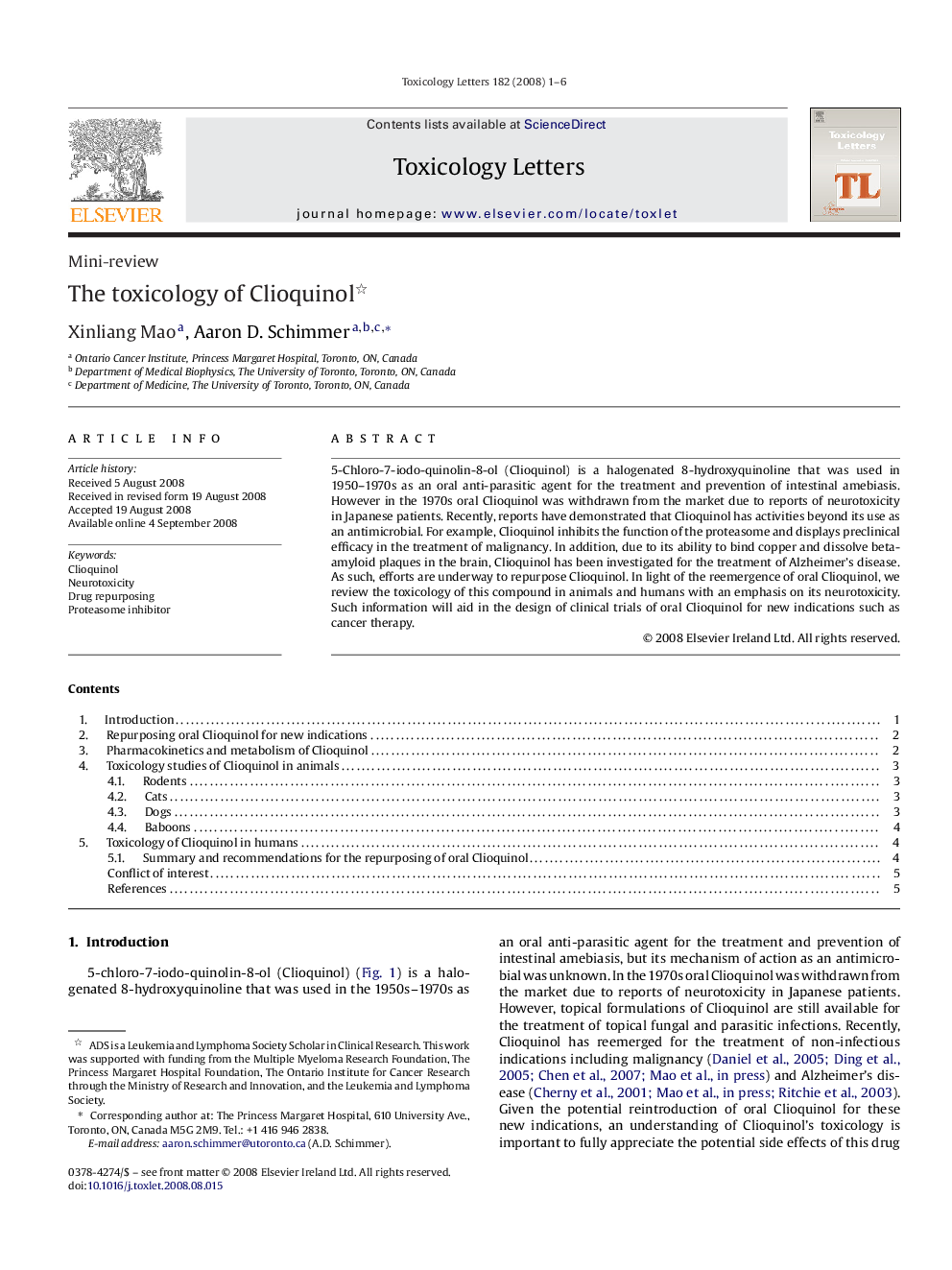 The toxicology of Clioquinol 