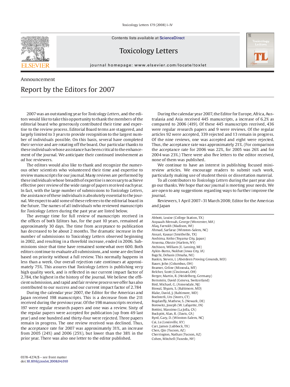 Report by the Editors for 2007