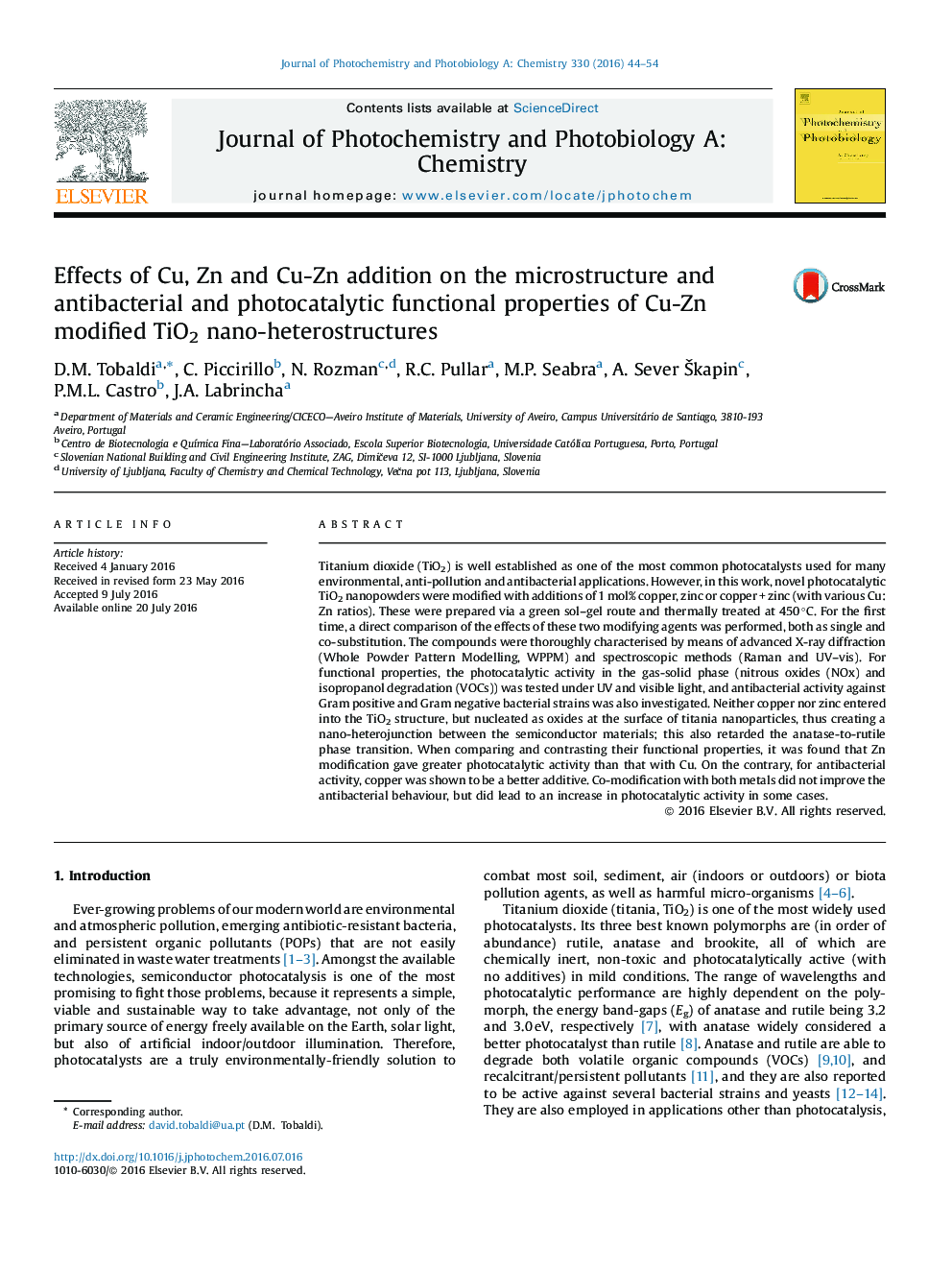 Effects of Cu, Zn and Cu-Zn addition on the microstructure and antibacterial and photocatalytic functional properties of Cu-Zn modified TiO2 nano-heterostructures