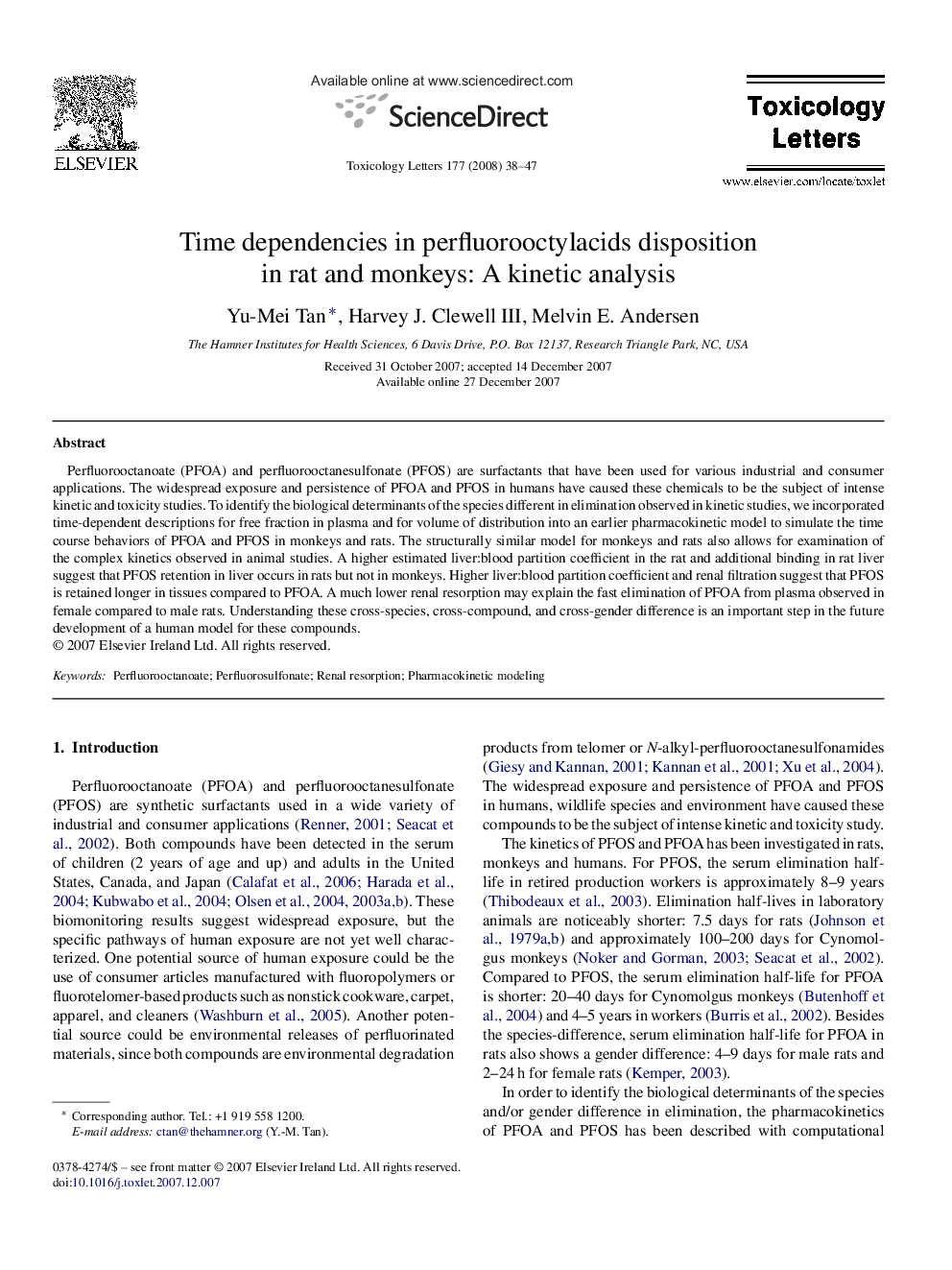 Time dependencies in perfluorooctylacids disposition in rat and monkeys: A kinetic analysis