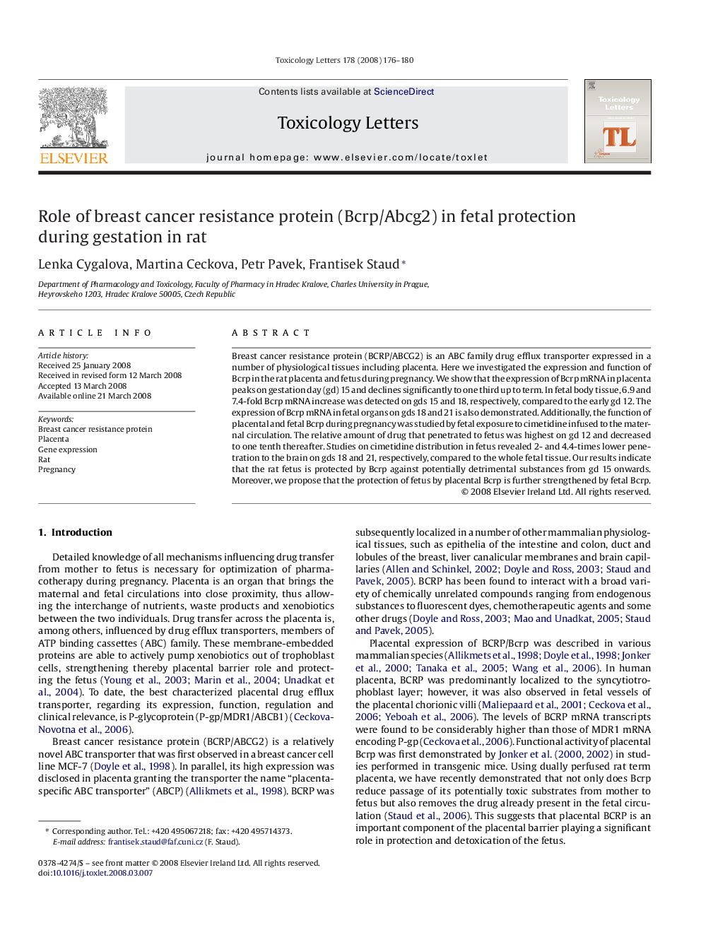 Role of breast cancer resistance protein (Bcrp/Abcg2) in fetal protection during gestation in rat