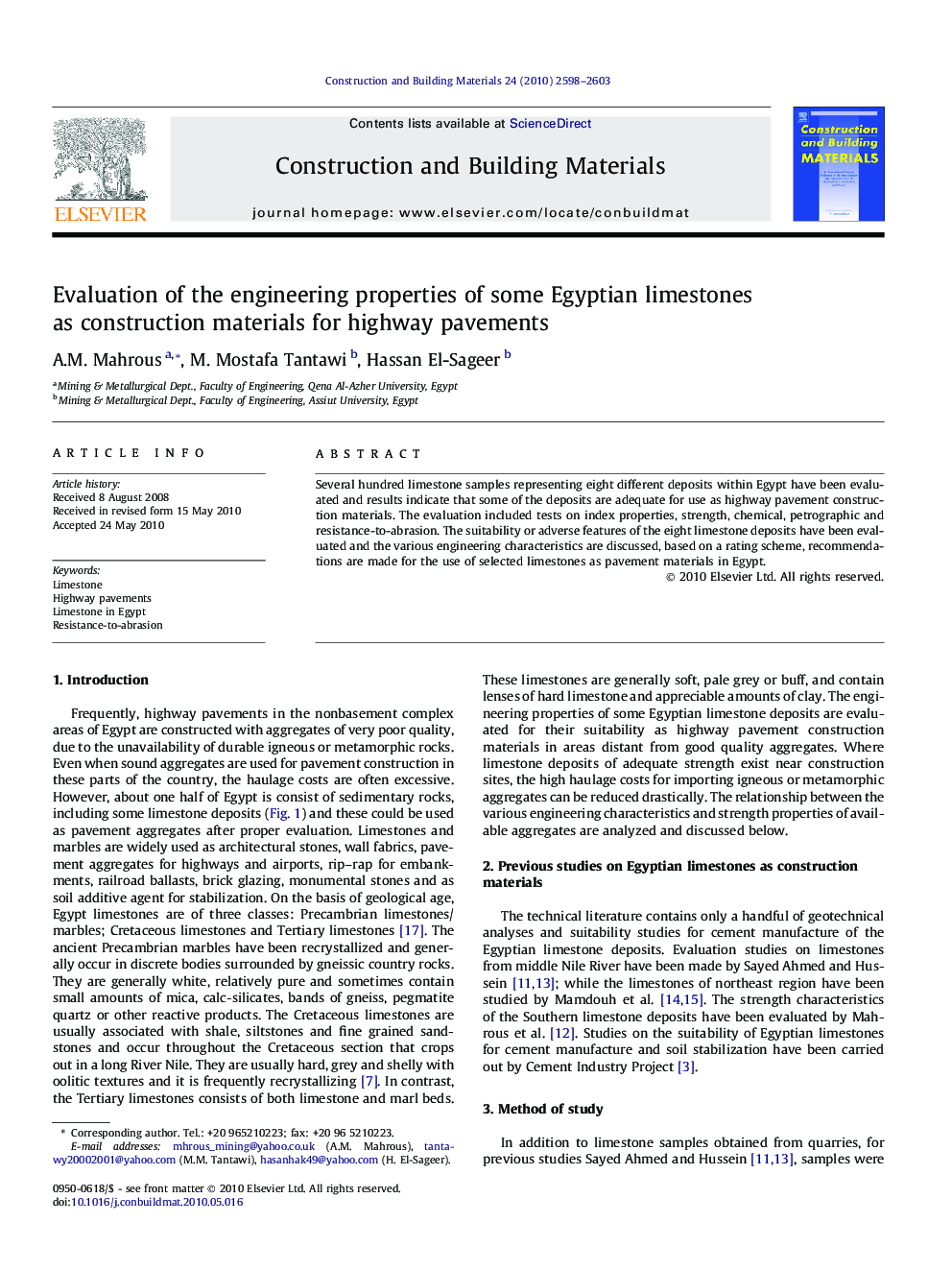 Evaluation of the engineering properties of some Egyptian limestones as construction materials for highway pavements