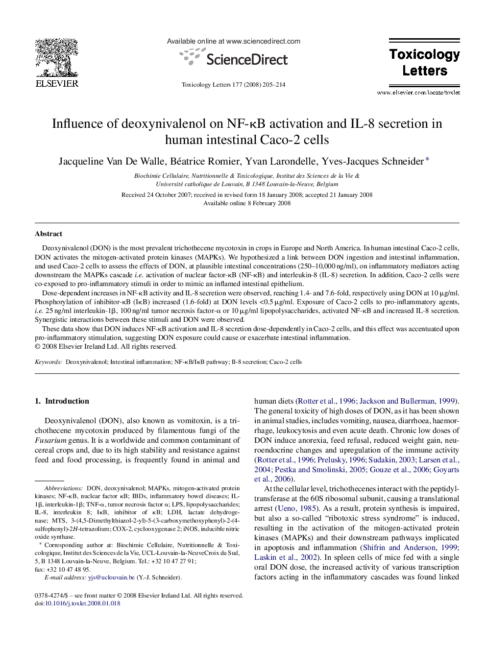 Influence of deoxynivalenol on NF-κB activation and IL-8 secretion in human intestinal Caco-2 cells