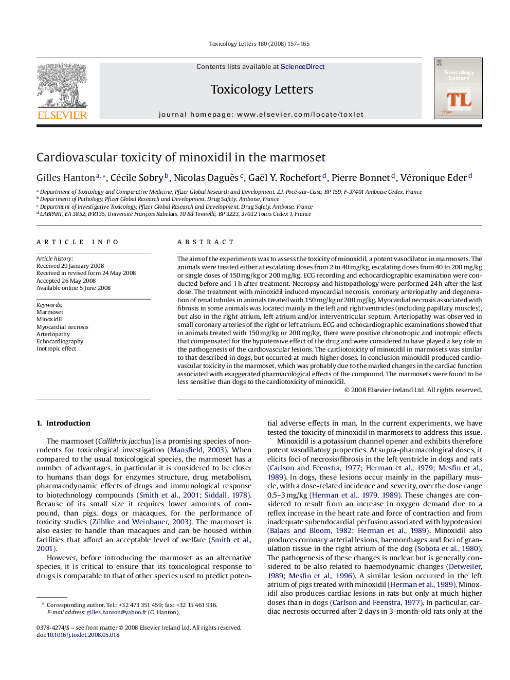 Cardiovascular toxicity of minoxidil in the marmoset