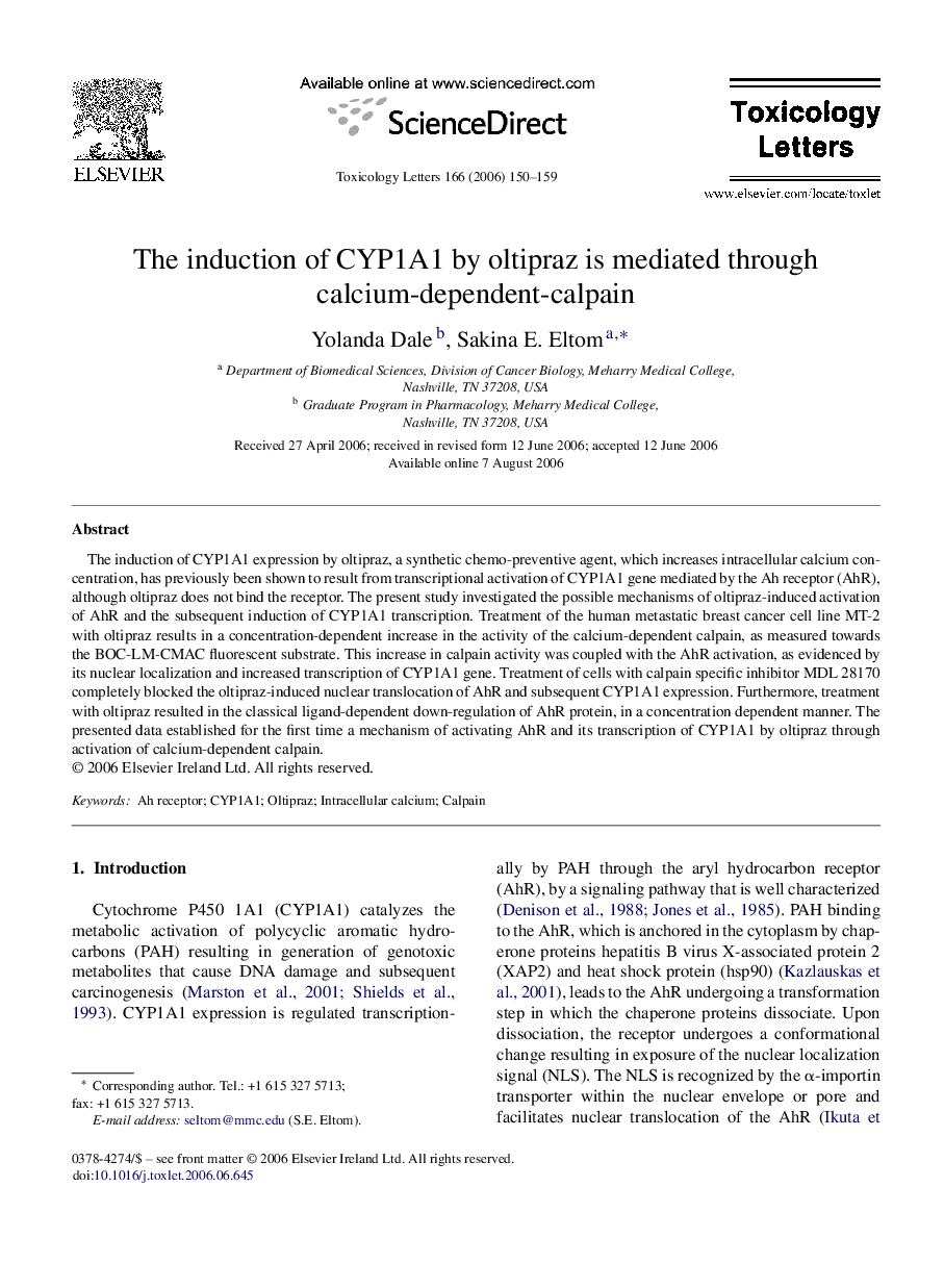 The induction of CYP1A1 by oltipraz is mediated through calcium-dependent-calpain