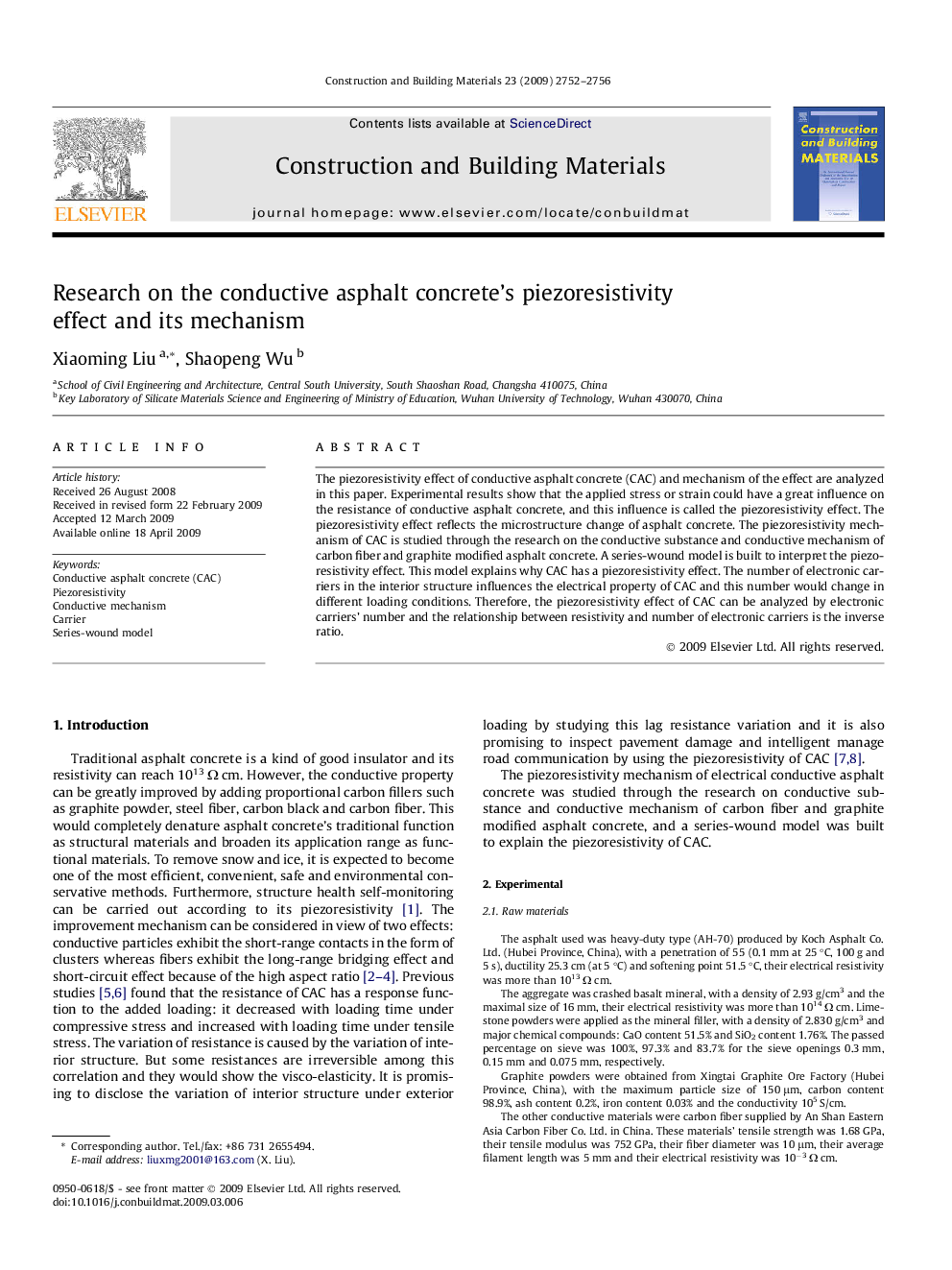 Research on the conductive asphalt concrete’s piezoresistivity effect and its mechanism