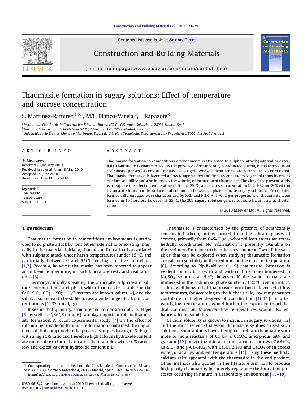 Thaumasite formation in sugary solutions: Effect of temperature and sucrose concentration