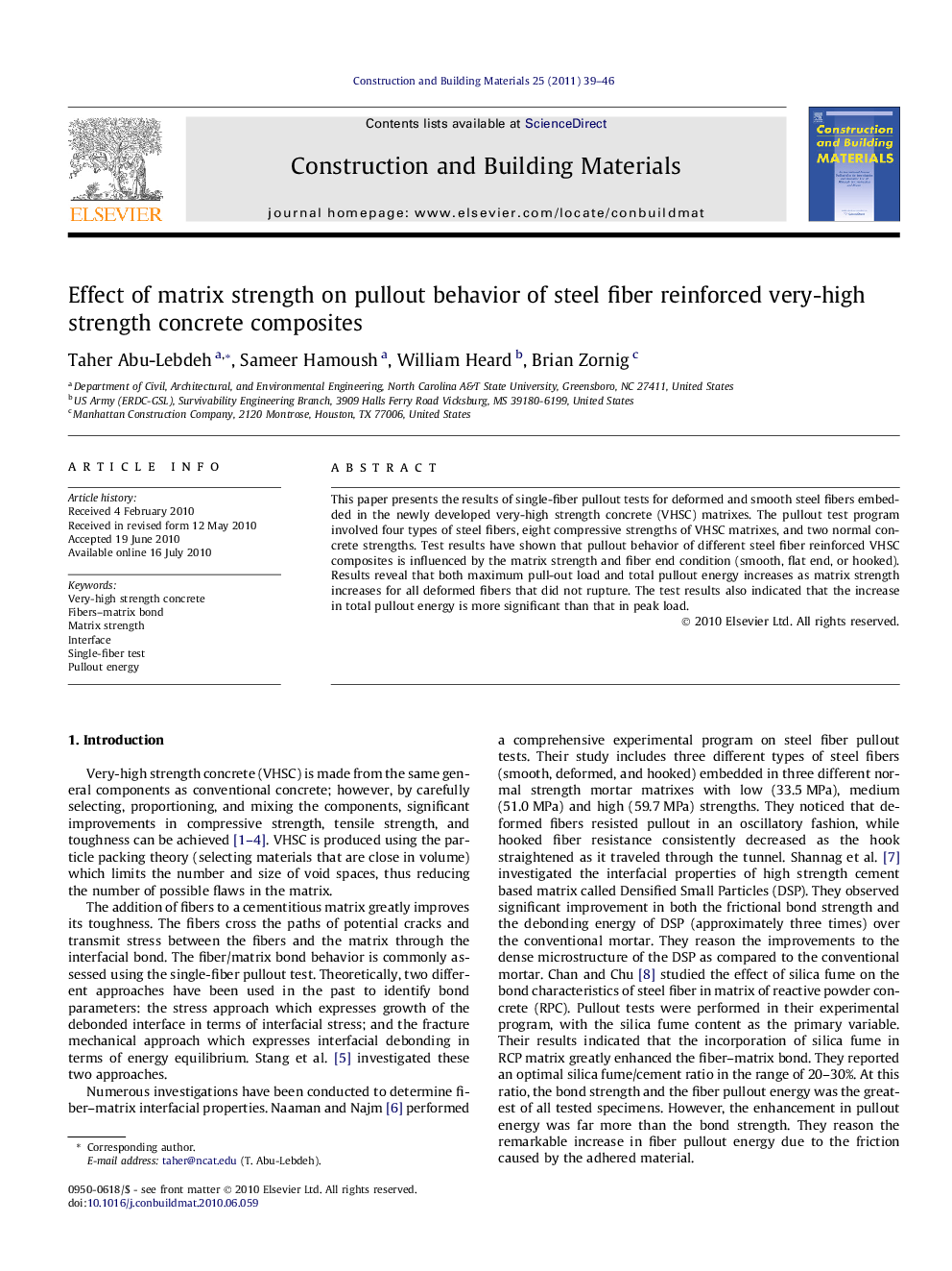 Effect of matrix strength on pullout behavior of steel fiber reinforced very-high strength concrete composites