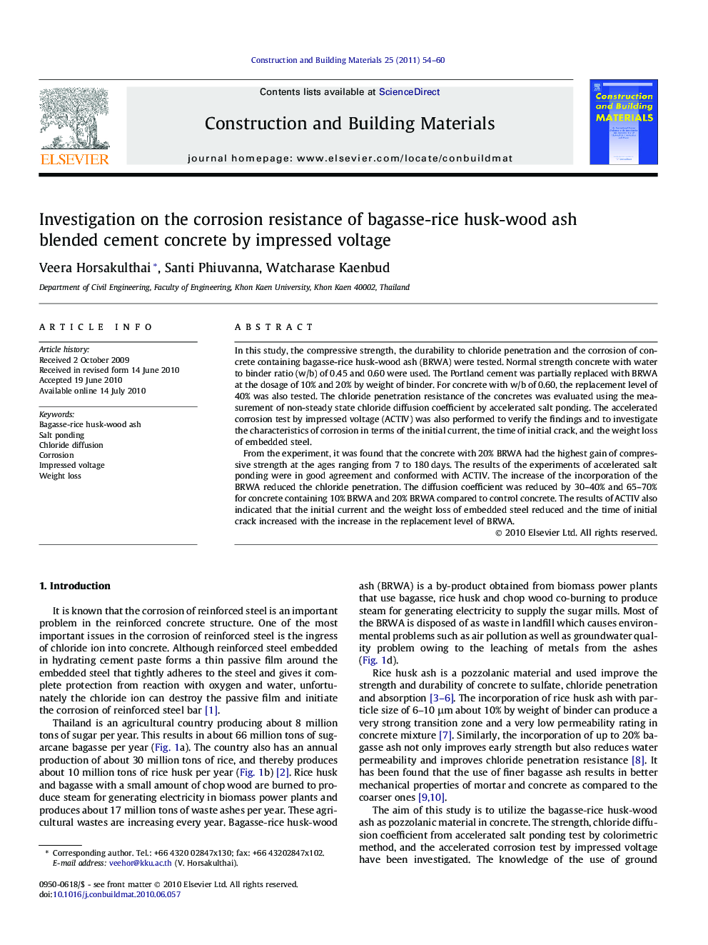 Investigation on the corrosion resistance of bagasse-rice husk-wood ash blended cement concrete by impressed voltage