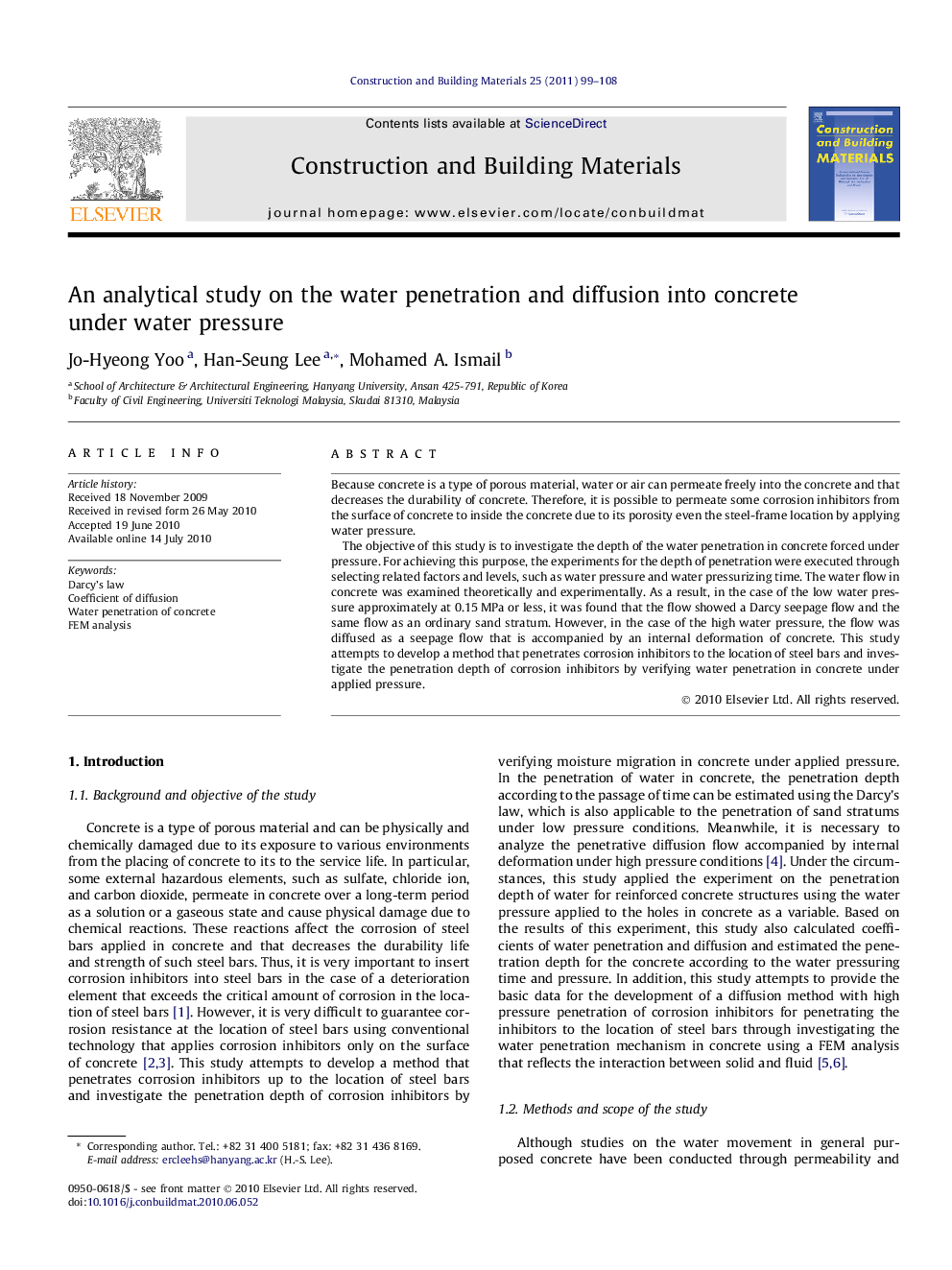 An analytical study on the water penetration and diffusion into concrete under water pressure