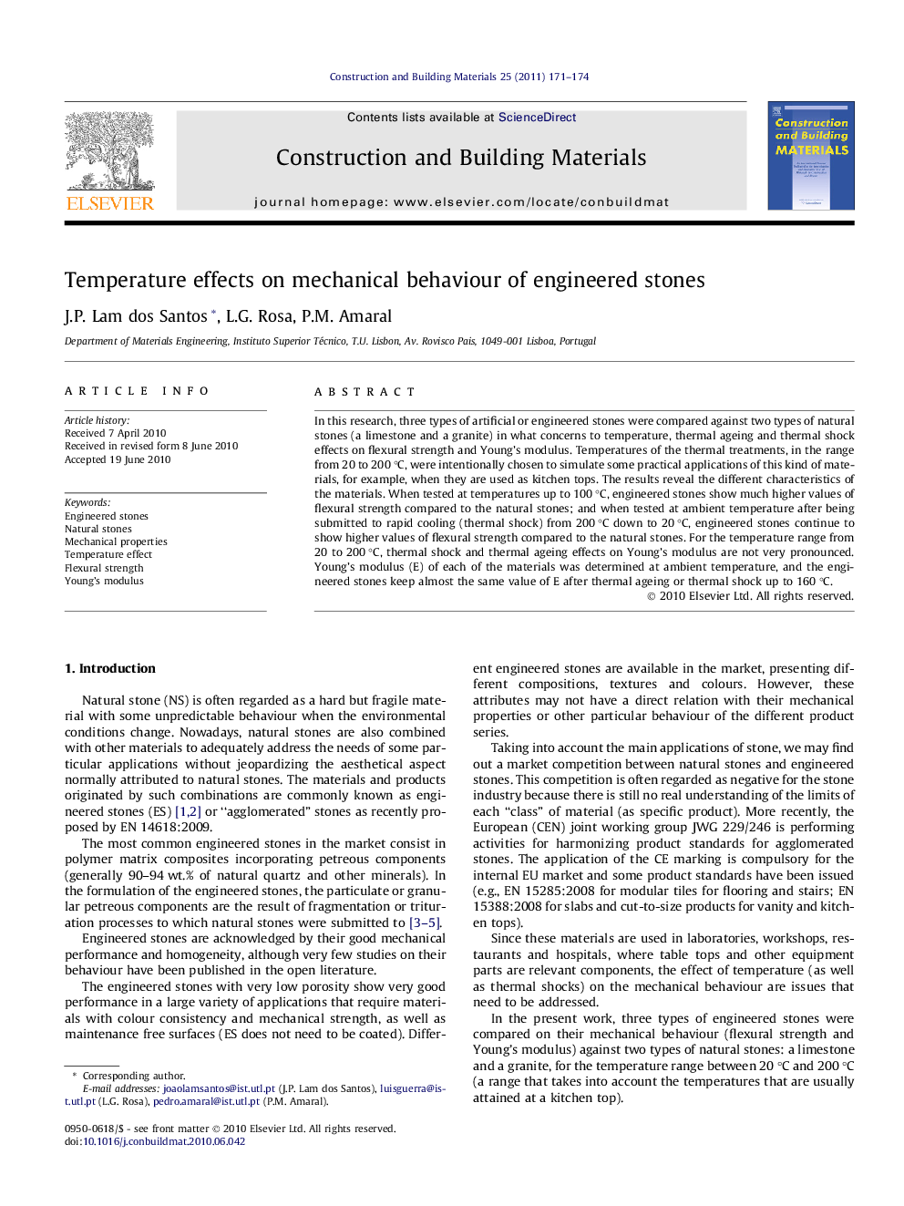 Temperature effects on mechanical behaviour of engineered stones