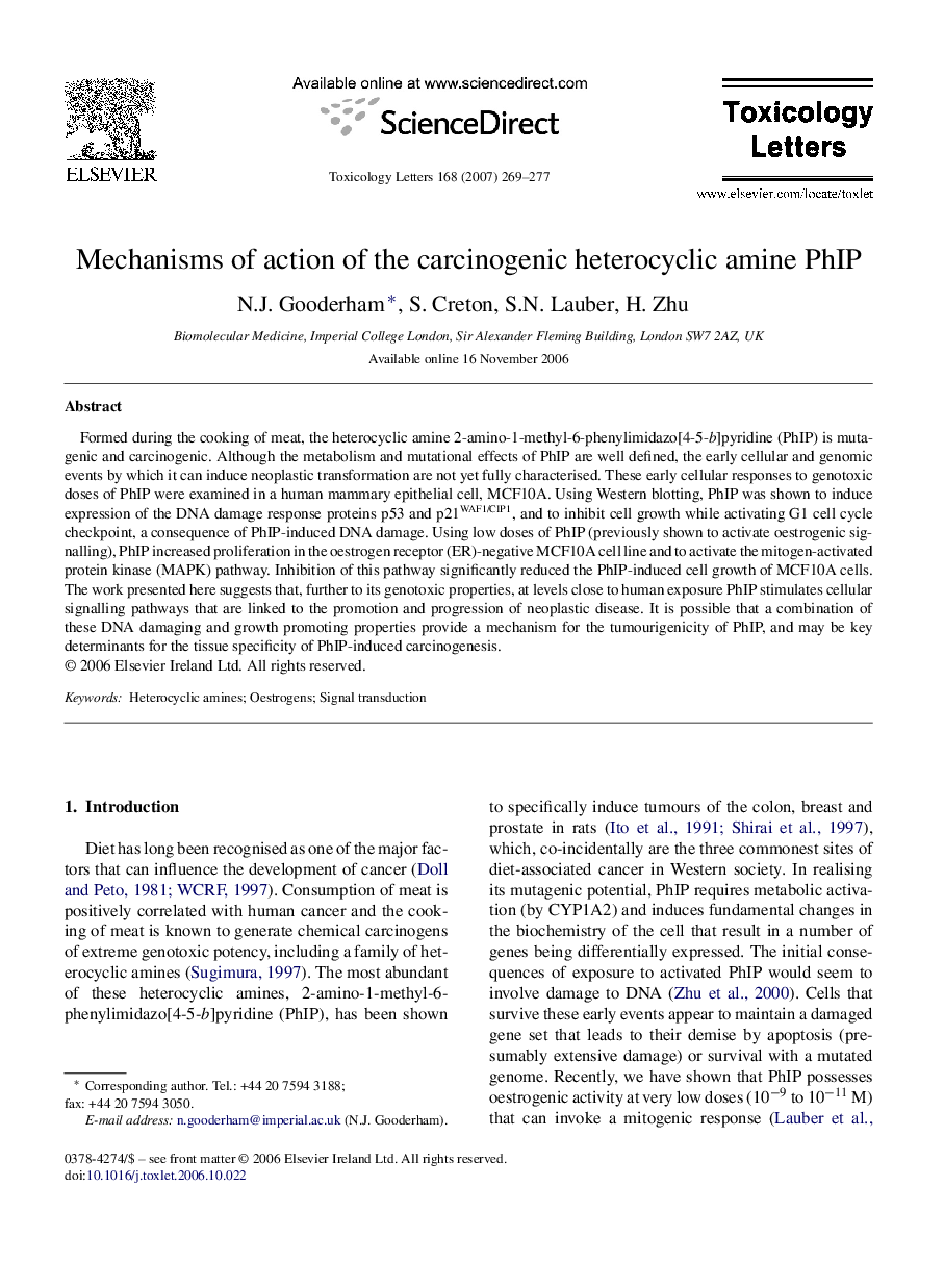 Mechanisms of action of the carcinogenic heterocyclic amine PhIP