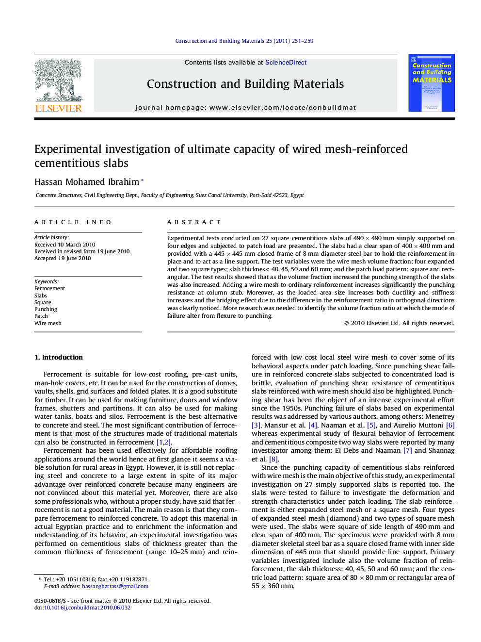 Experimental investigation of ultimate capacity of wired mesh-reinforced cementitious slabs