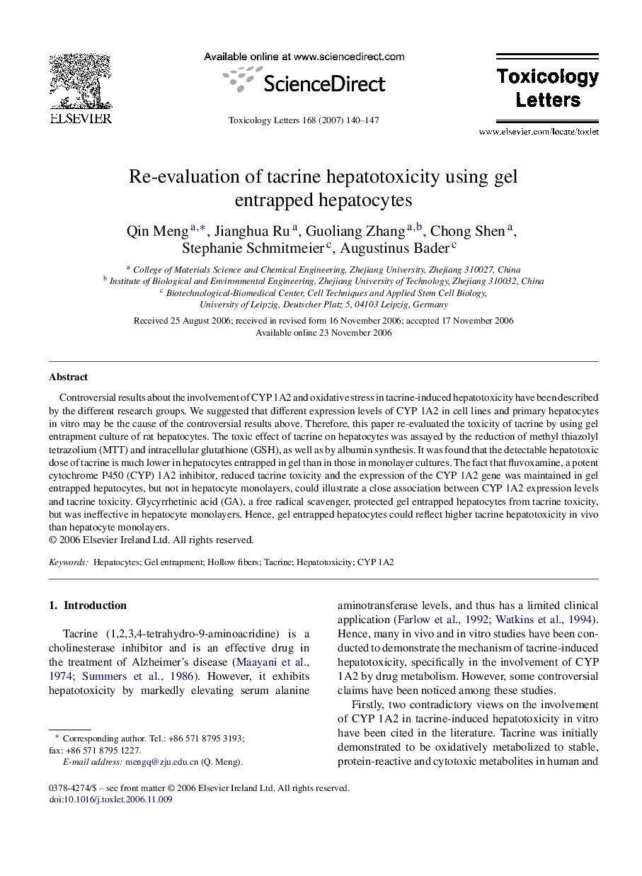 Re-evaluation of tacrine hepatotoxicity using gel entrapped hepatocytes