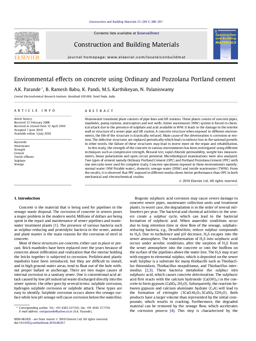 Environmental effects on concrete using Ordinary and Pozzolana Portland cement