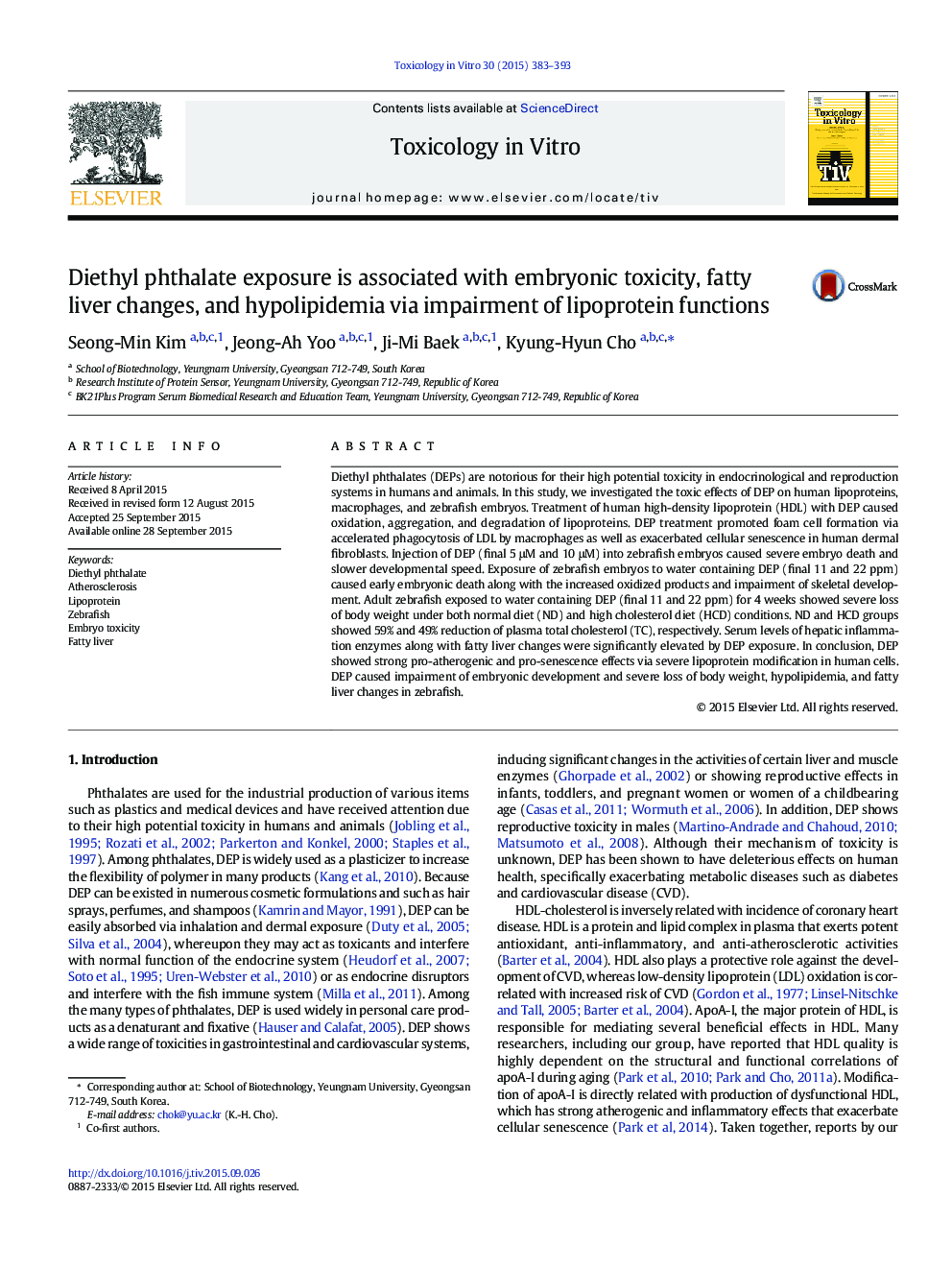 Diethyl phthalate exposure is associated with embryonic toxicity, fatty liver changes, and hypolipidemia via impairment of lipoprotein functions