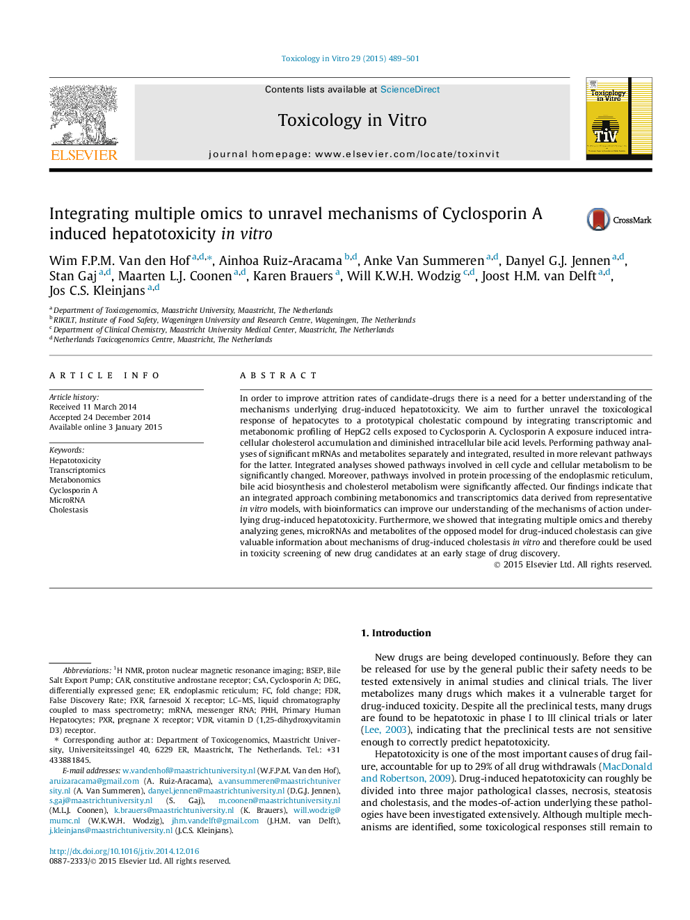 Integrating multiple omics to unravel mechanisms of Cyclosporin A induced hepatotoxicity in vitro