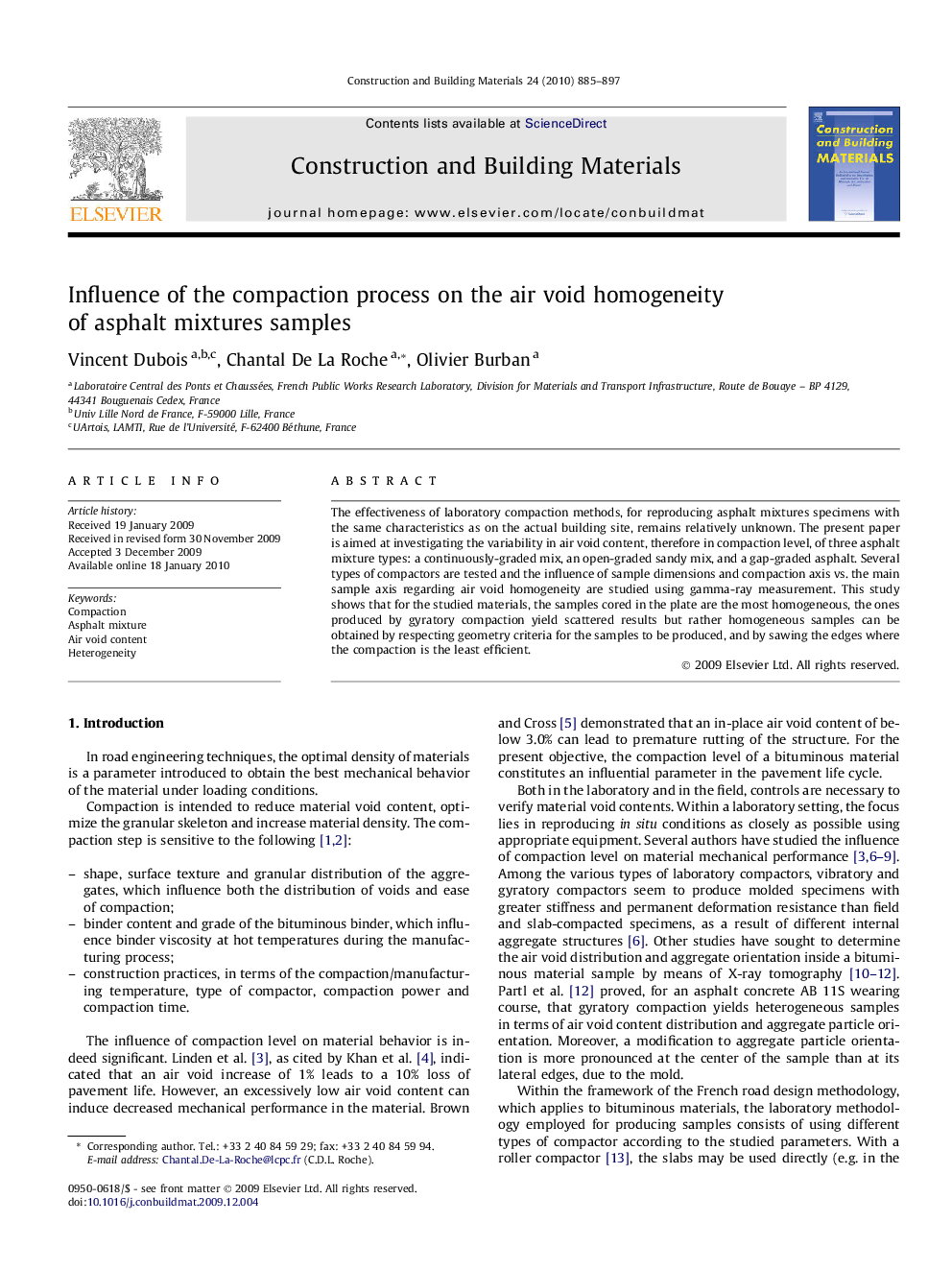 Influence of the compaction process on the air void homogeneity of asphalt mixtures samples