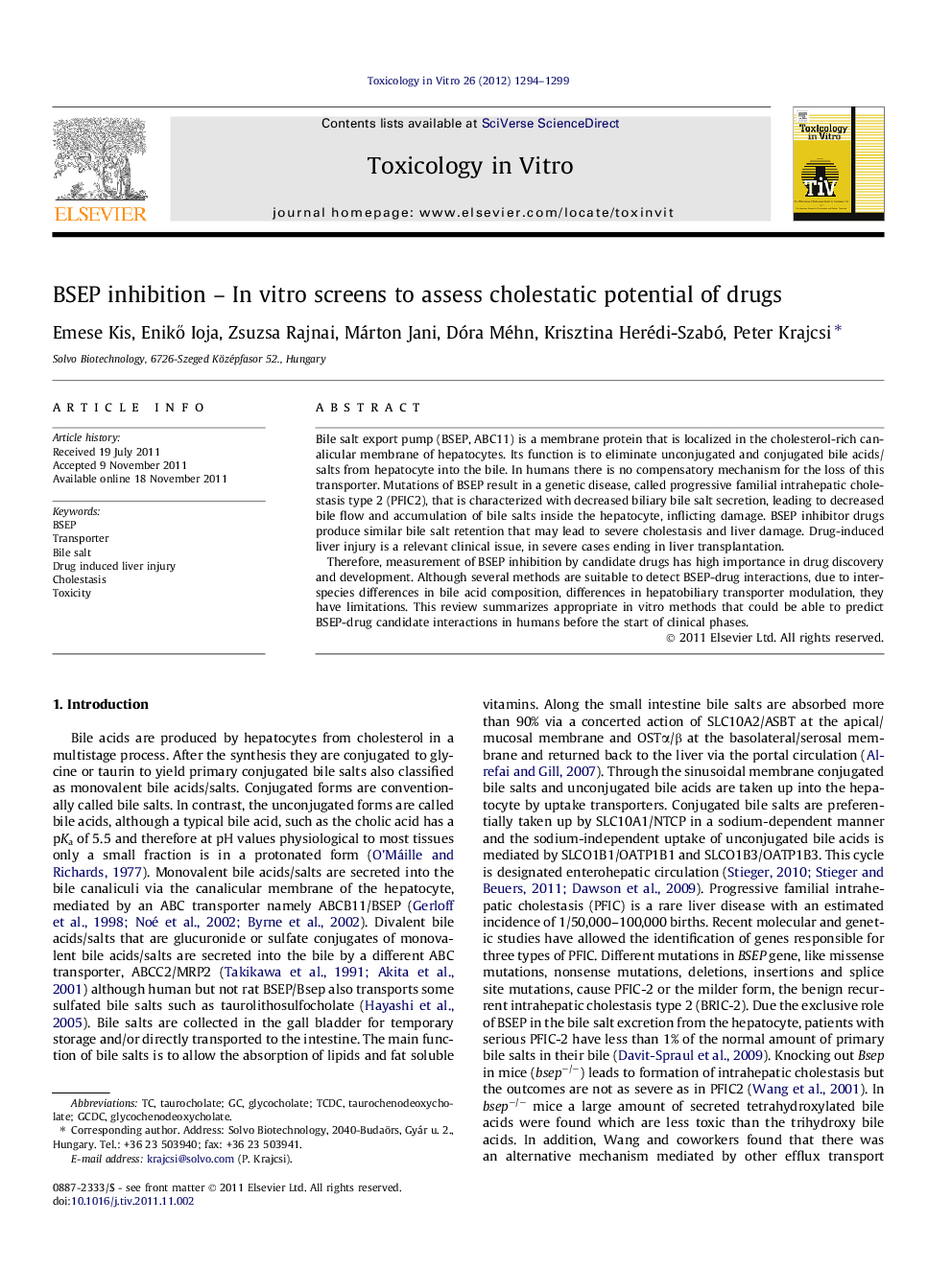 BSEP inhibition – In vitro screens to assess cholestatic potential of drugs