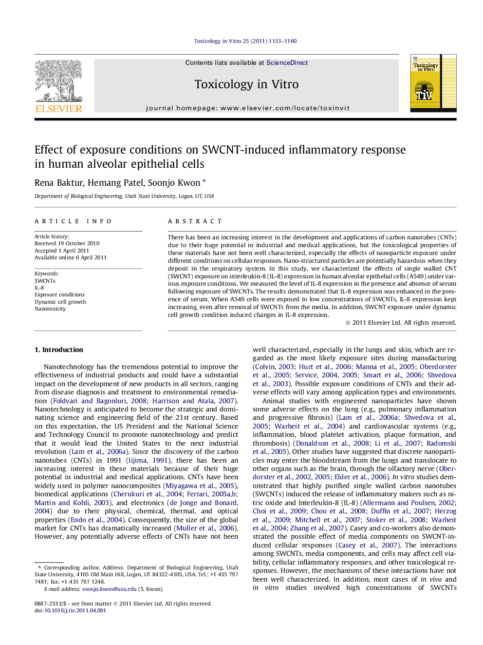 عکس صفحه اول مقاله: Effect of exposure conditions on SWCNT-induced inflammatory response in human alveolar epithelial cells Effect of exposure conditions on SWCNT-induced inflammatory response in human alveolar epithelial cells