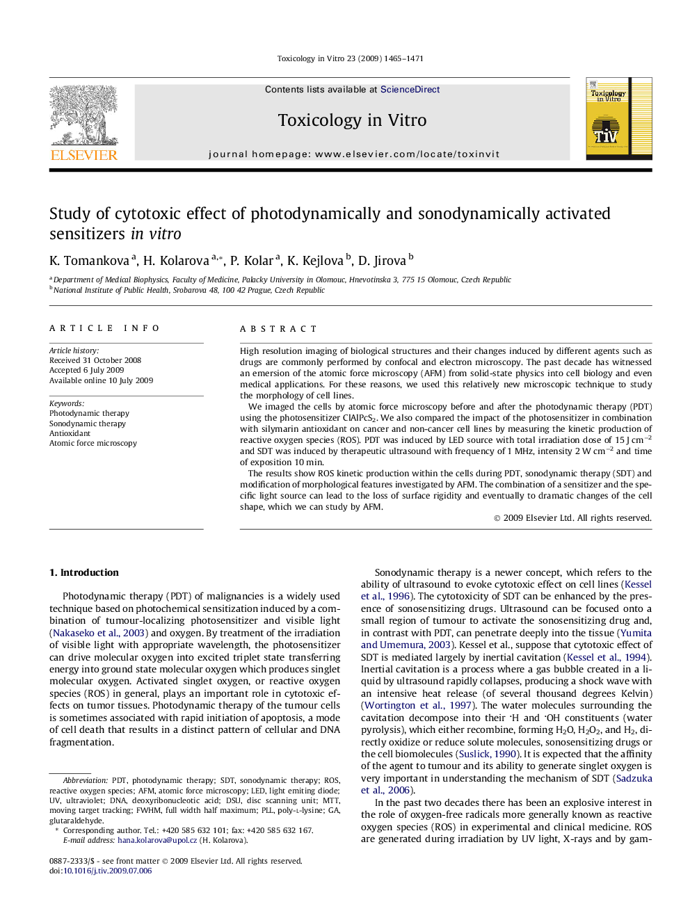 Study of cytotoxic effect of photodynamically and sonodynamically activated sensitizers in vitro