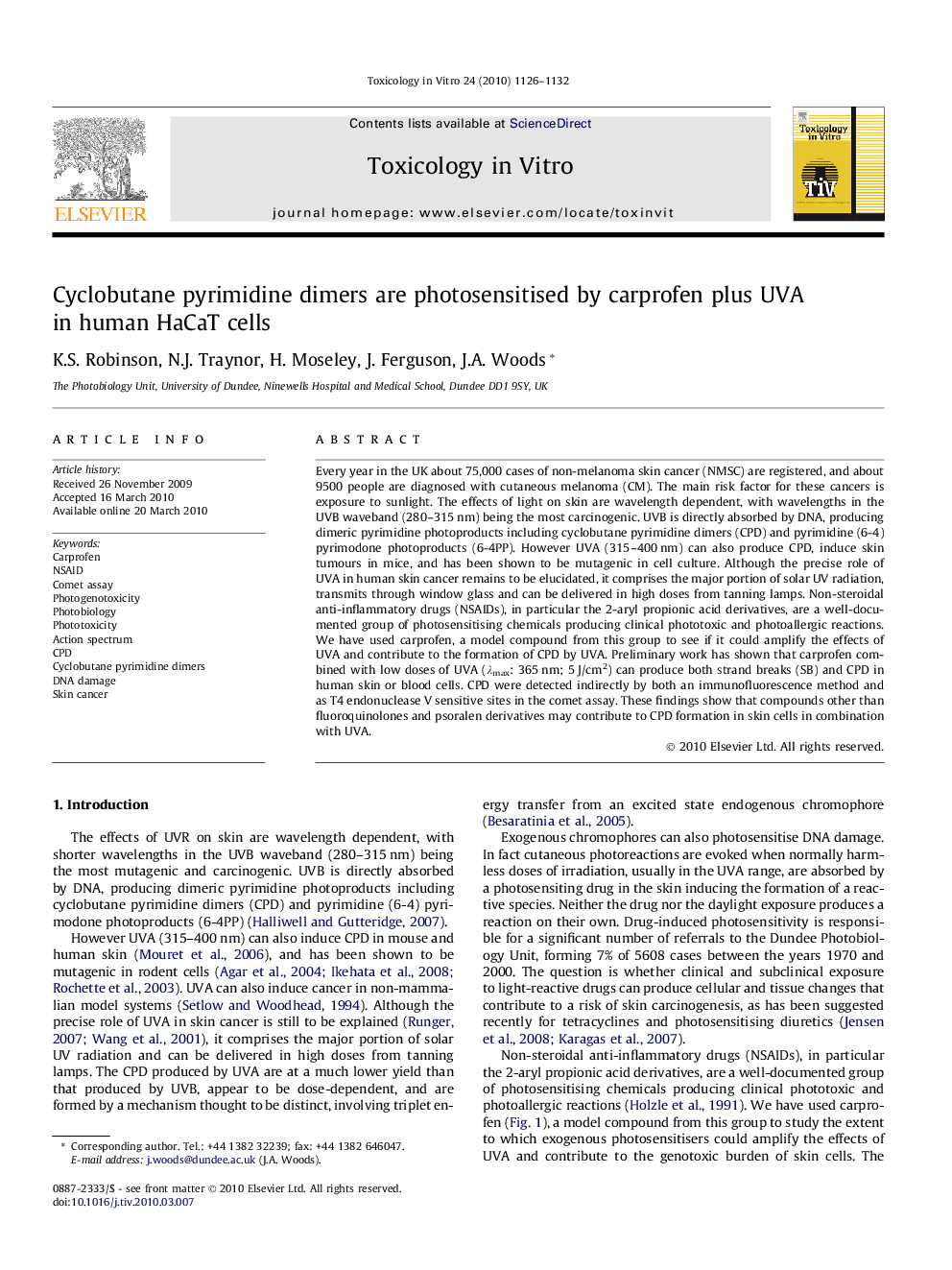 Cyclobutane pyrimidine dimers are photosensitised by carprofen plus UVA in human HaCaT cells