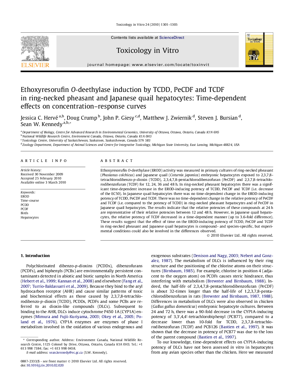 Ethoxyresorufin O-deethylase induction by TCDD, PeCDF and TCDF in ring-necked pheasant and Japanese quail hepatocytes: Time-dependent effects on concentration–response curves