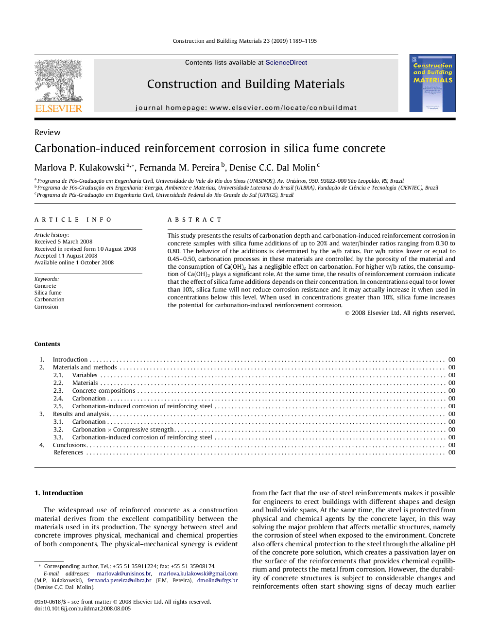 Carbonation-induced reinforcement corrosion in silica fume concrete