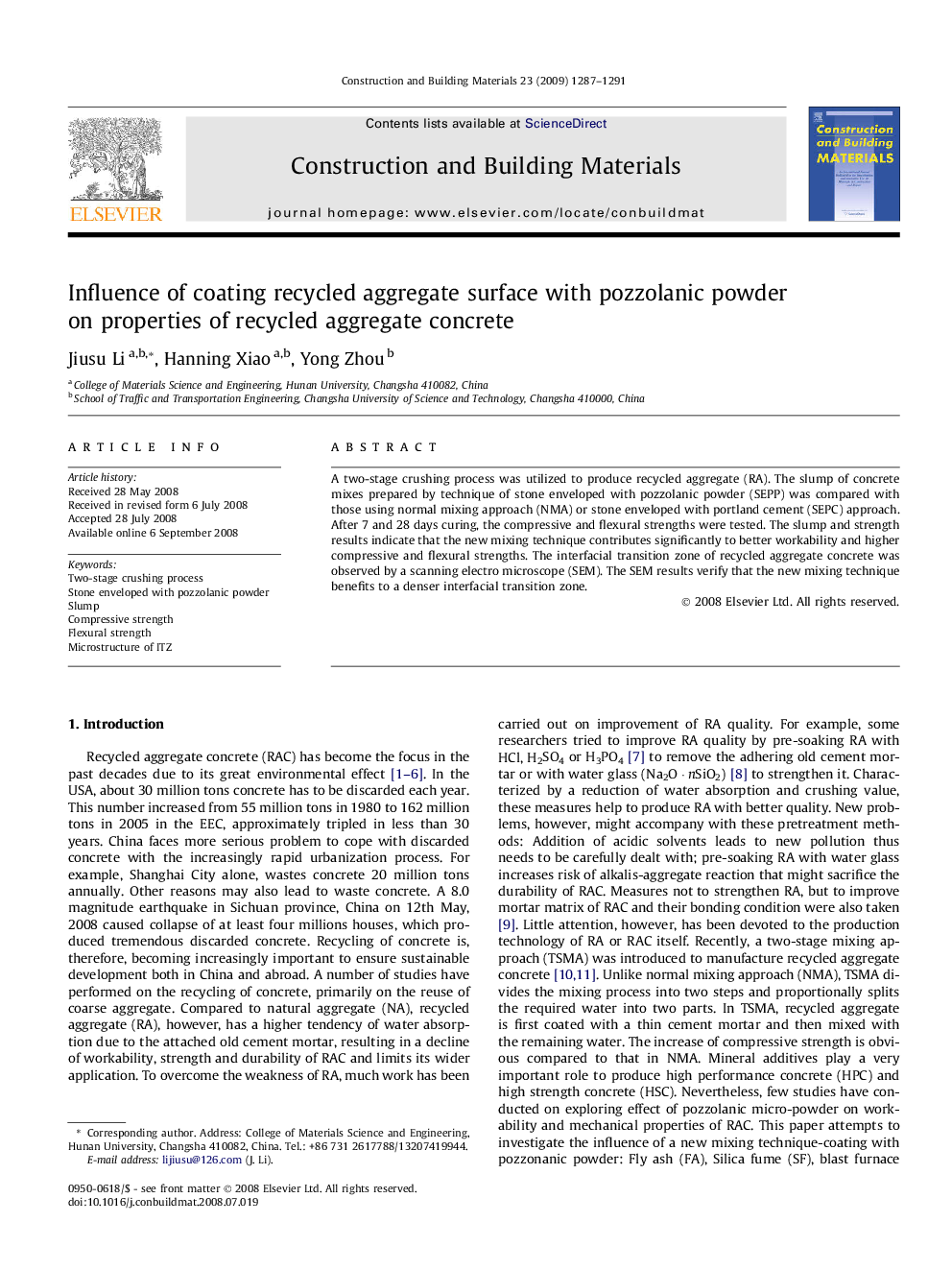 Influence of coating recycled aggregate surface with pozzolanic powder on properties of recycled aggregate concrete