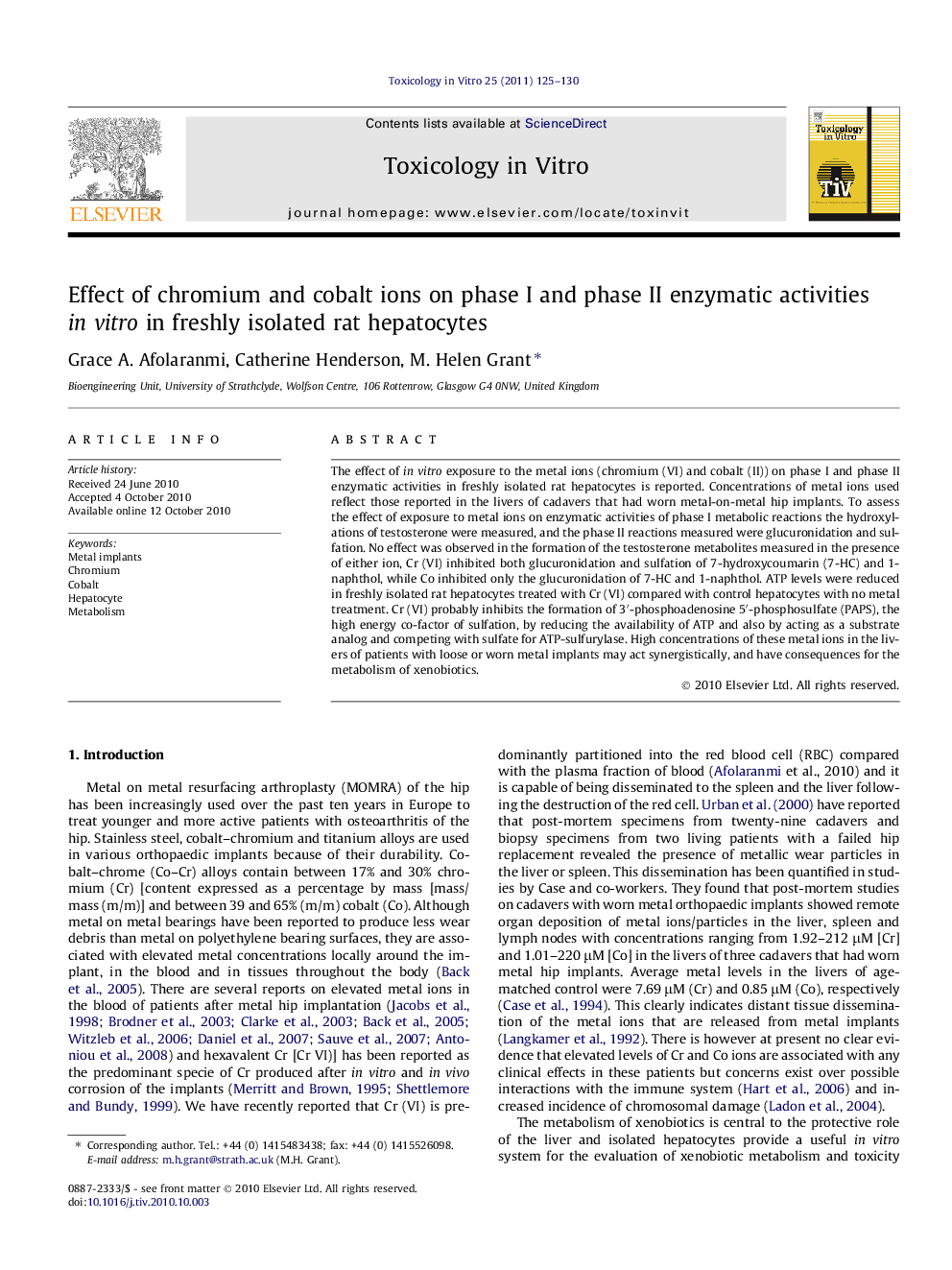 Effect of chromium and cobalt ions on phase I and phase II enzymatic activities in vitro in freshly isolated rat hepatocytes