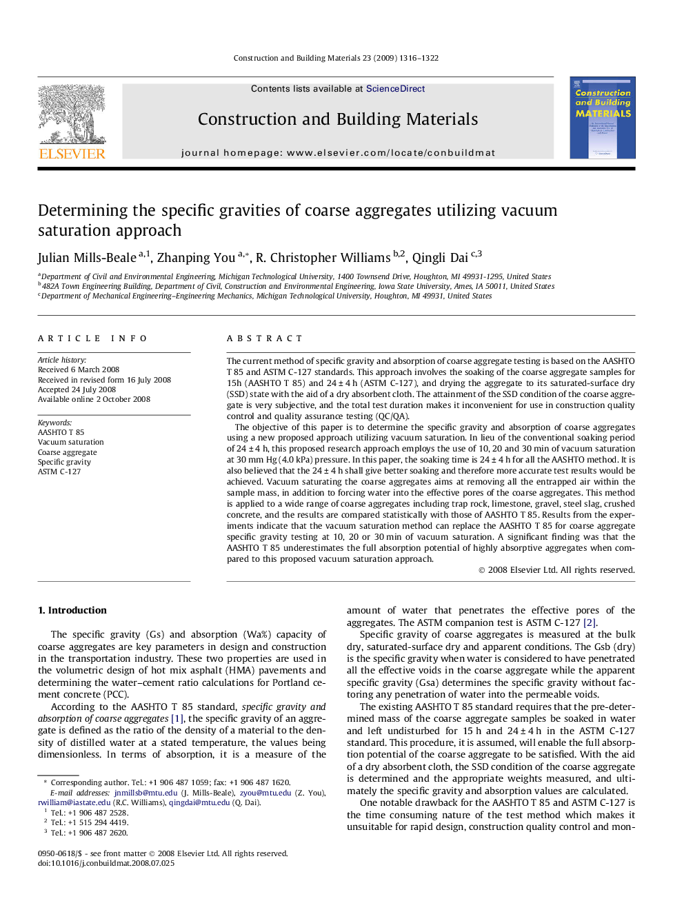 Determining the specific gravities of coarse aggregates utilizing vacuum saturation approach